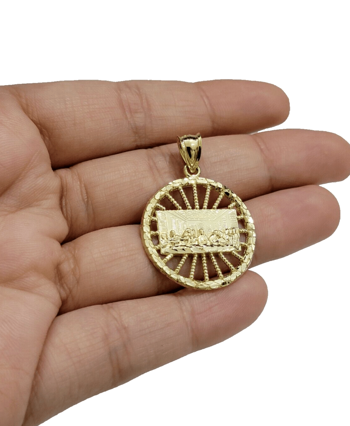 10k Yellow Gold chain Charm Pendant set Miami Cuban 4mm 24 Inch & Last supper - GoldenlinQ