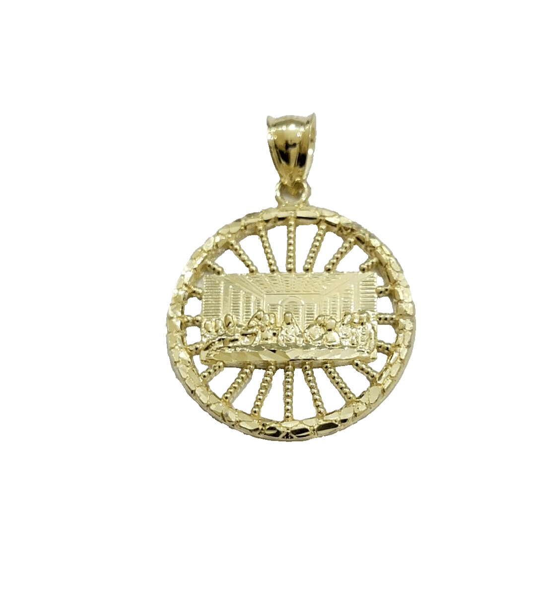 10k Yellow Gold chain Charm Pendant set Miami Cuban 4mm 24 Inch & Last supper - GoldenlinQ