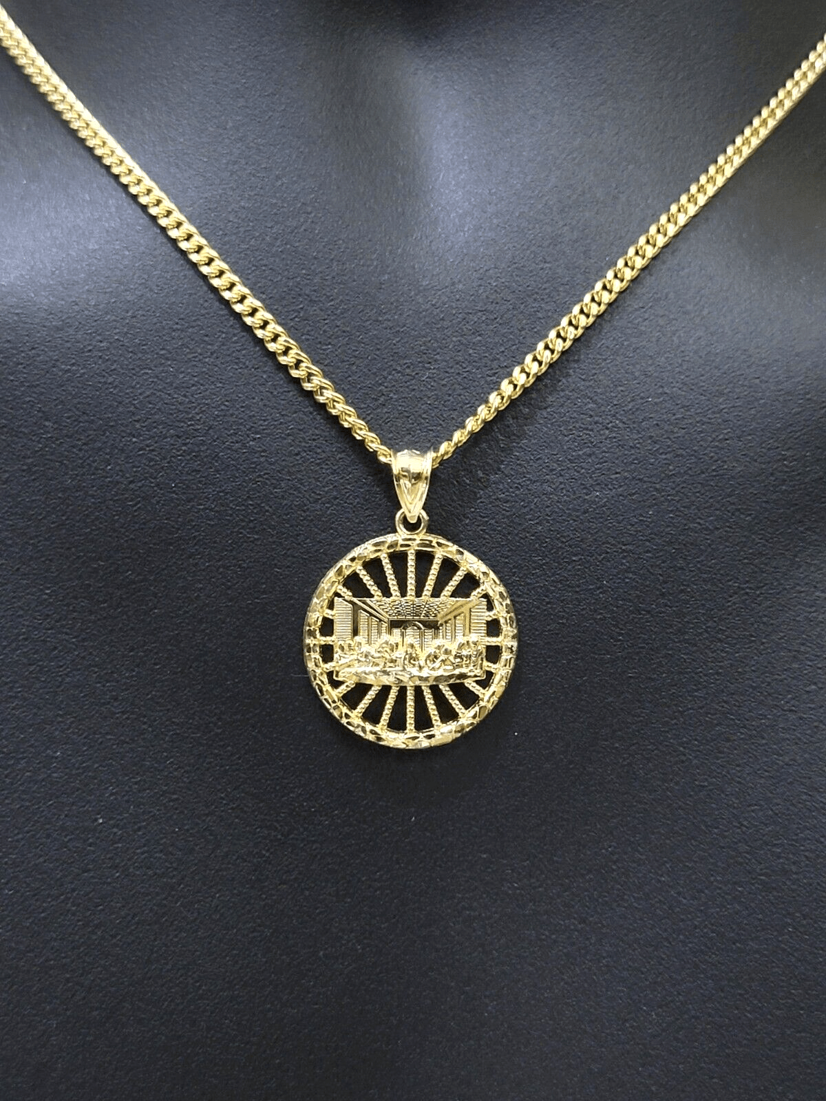 10k Yellow Gold chain Charm Pendant set Miami Cuban 4mm 26 Inch & Last supper - GoldenlinQ