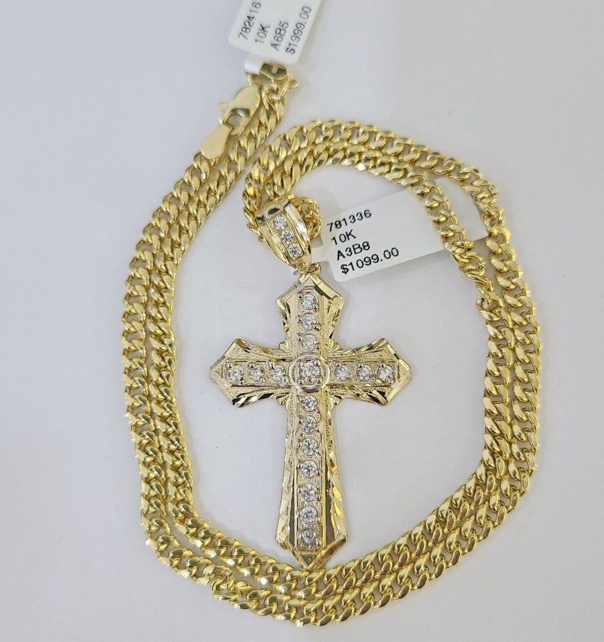 10k Yellow Gold Chain Cross Charm Pendant Set Miami Cuban Link Necklace DISCOUNT - GoldenlinQ