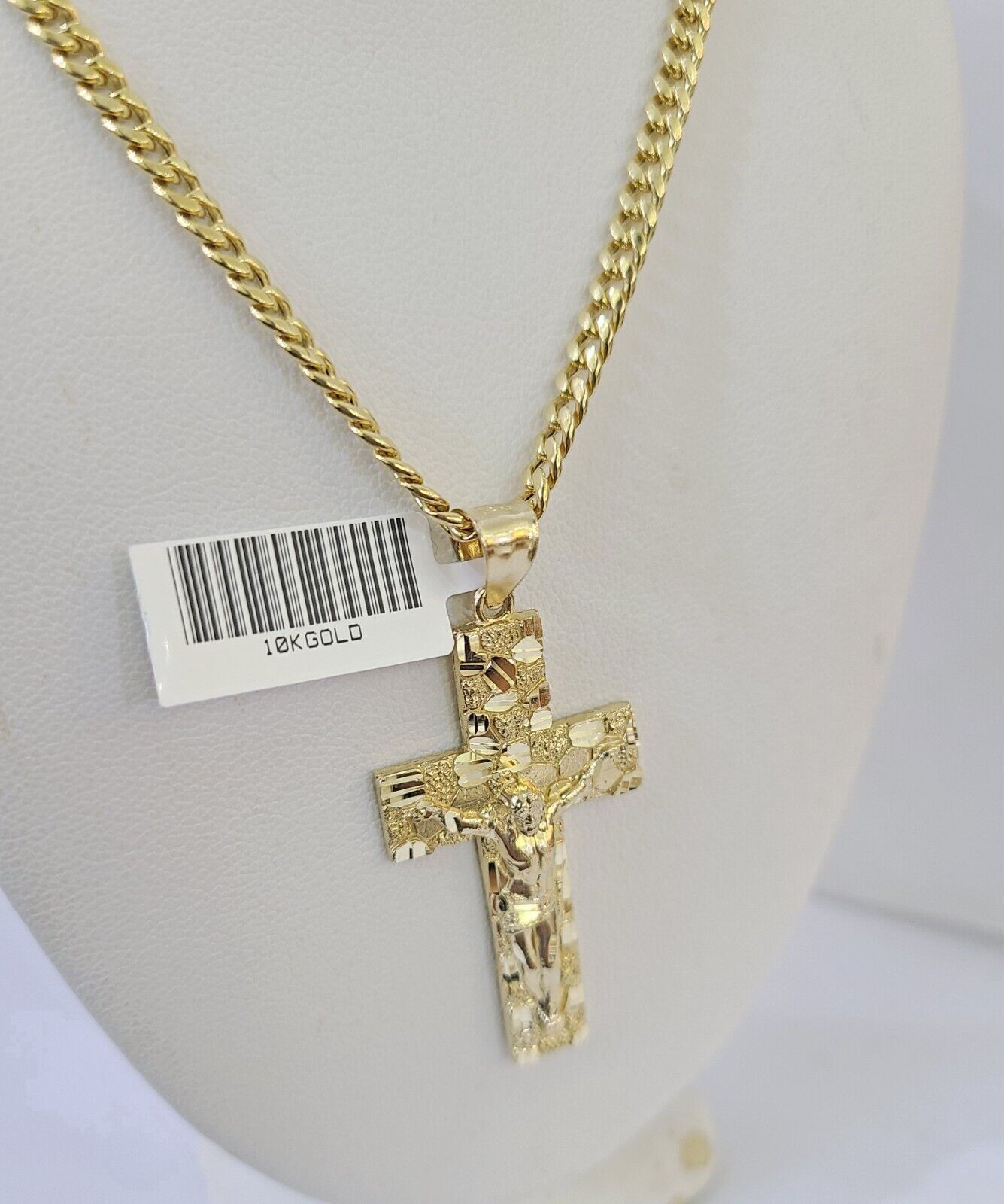 10k Yellow Gold Chain Cross Charm Set Miami Cuban Link Necklace Pendant DISCOUNT - GoldenlinQ