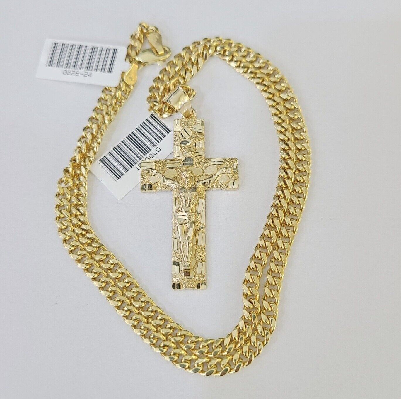 10k Yellow Gold Chain Cross Charm Set Miami Cuban Link Necklace Pendant DISCOUNT - GoldenlinQ