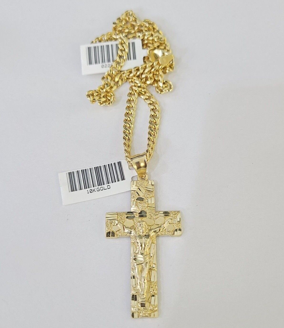 10k Yellow Gold Chain Cross Charm Set Miami Cuban Link Necklace Pendant DISCOUNT - GoldenlinQ