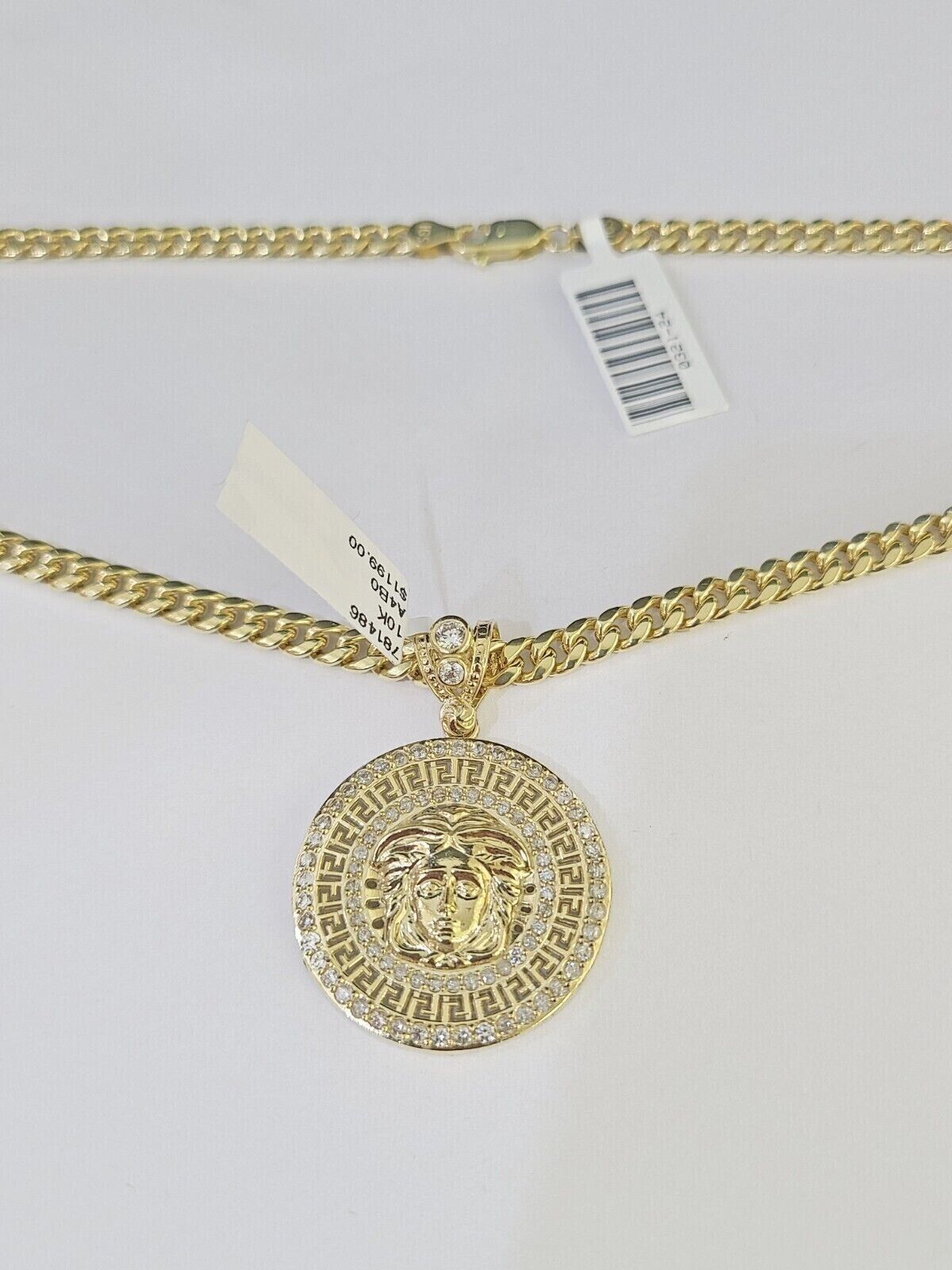 10k Yellow Gold Chain Head Charm Pendant Set 5mm Miami Cuban Link Necklace Real - GoldenlinQ