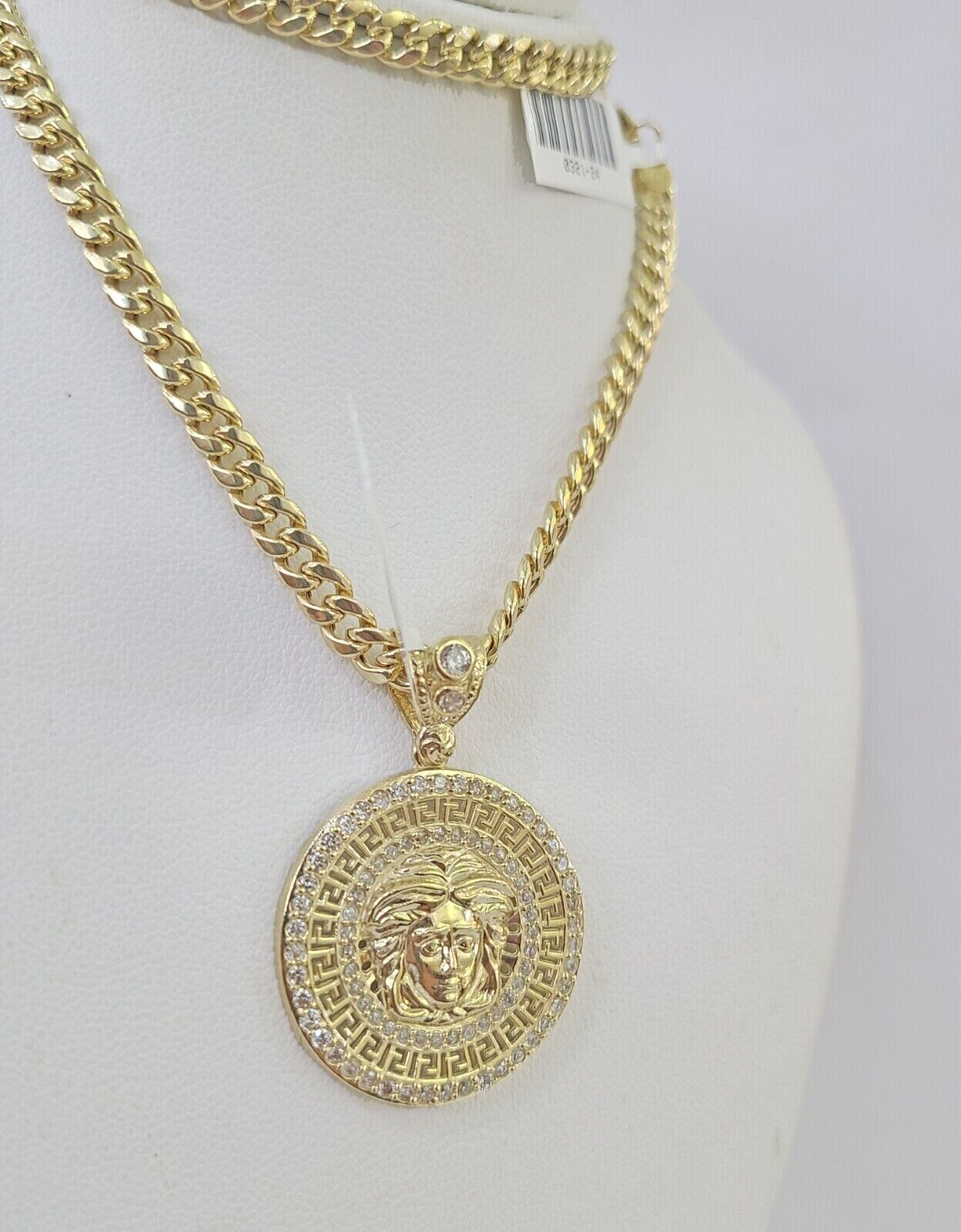 10k Yellow Gold Chain Head Charm Pendant Set 5mm Miami Cuban Link Necklace Real - GoldenlinQ
