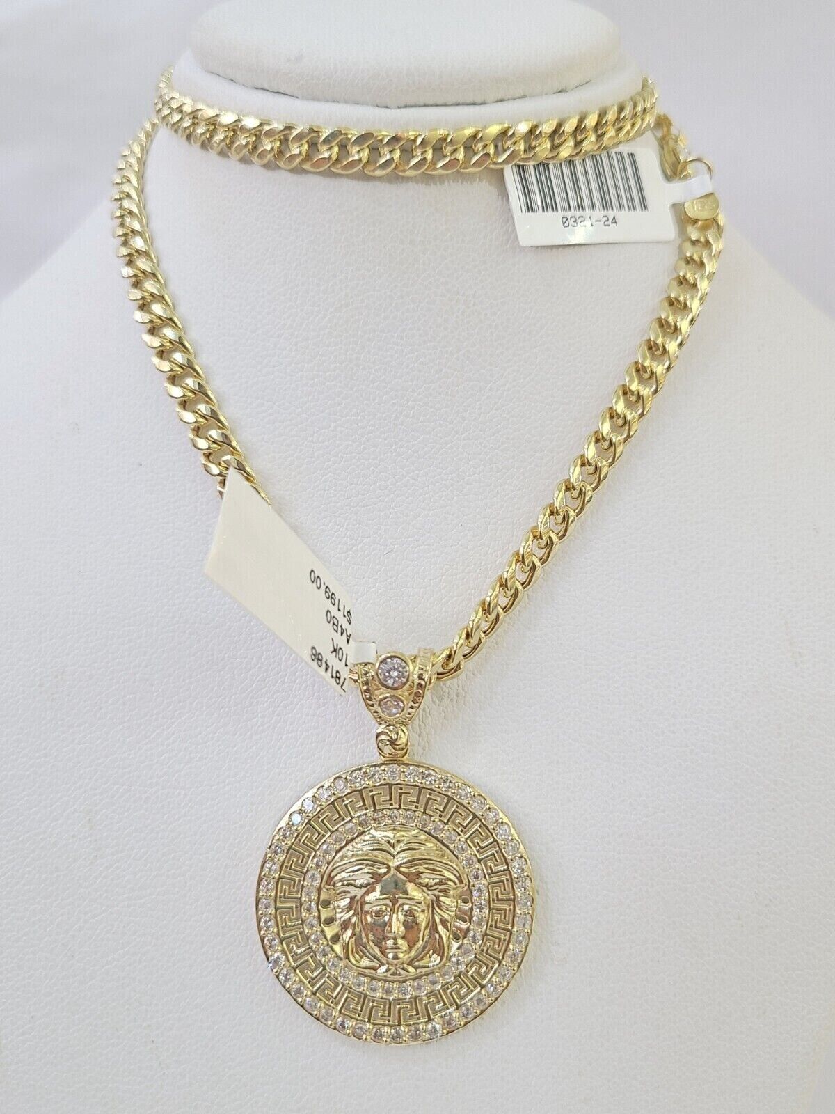 10k Yellow Gold Chain Head Charm Pendant Set 5mm Miami Cuban Link Necklace Real - GoldenlinQ
