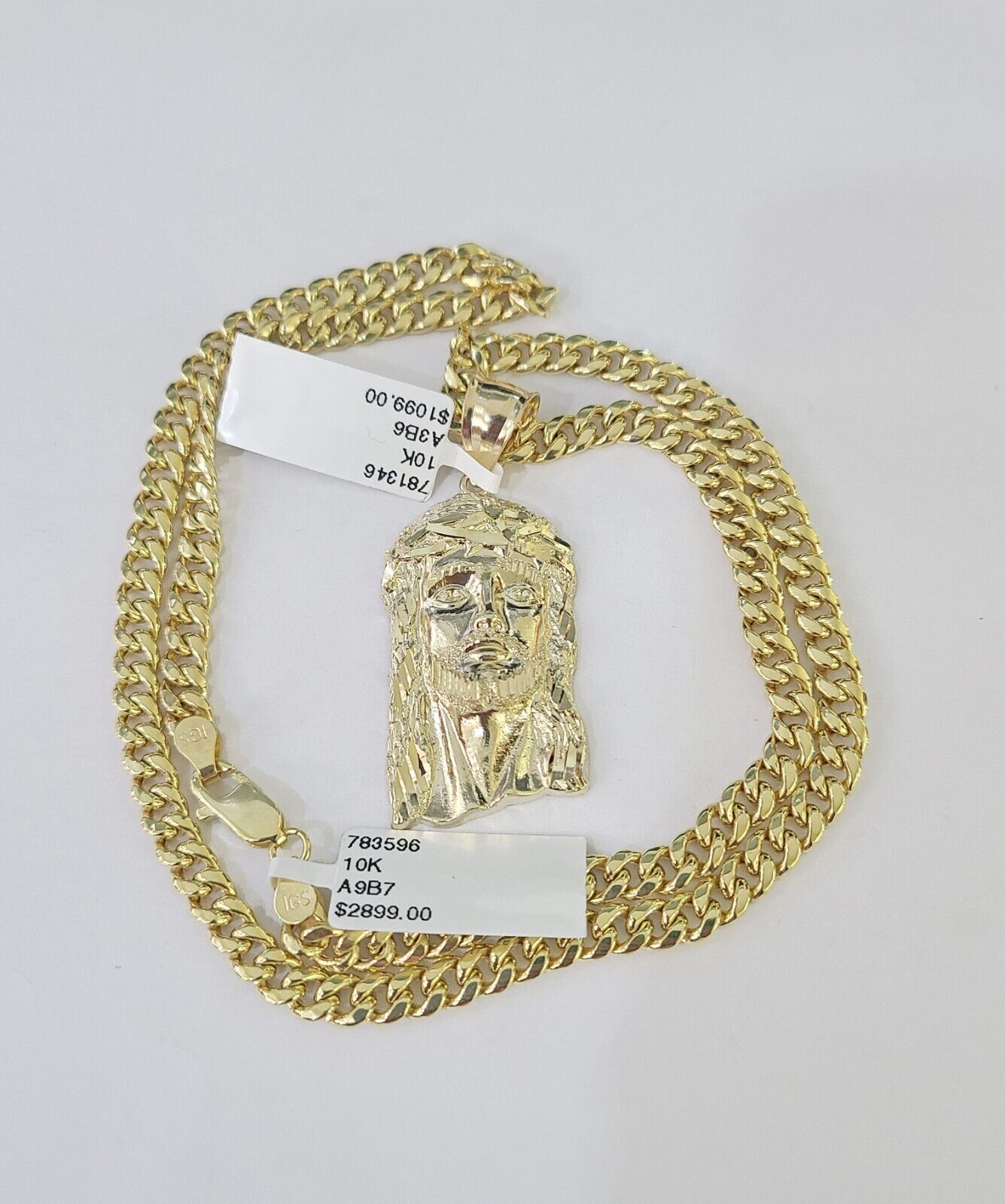 10k Yellow Gold Chain Jesus Head Charm Pendant Set 5mm Miami Cuban Link Necklace - GoldenlinQ