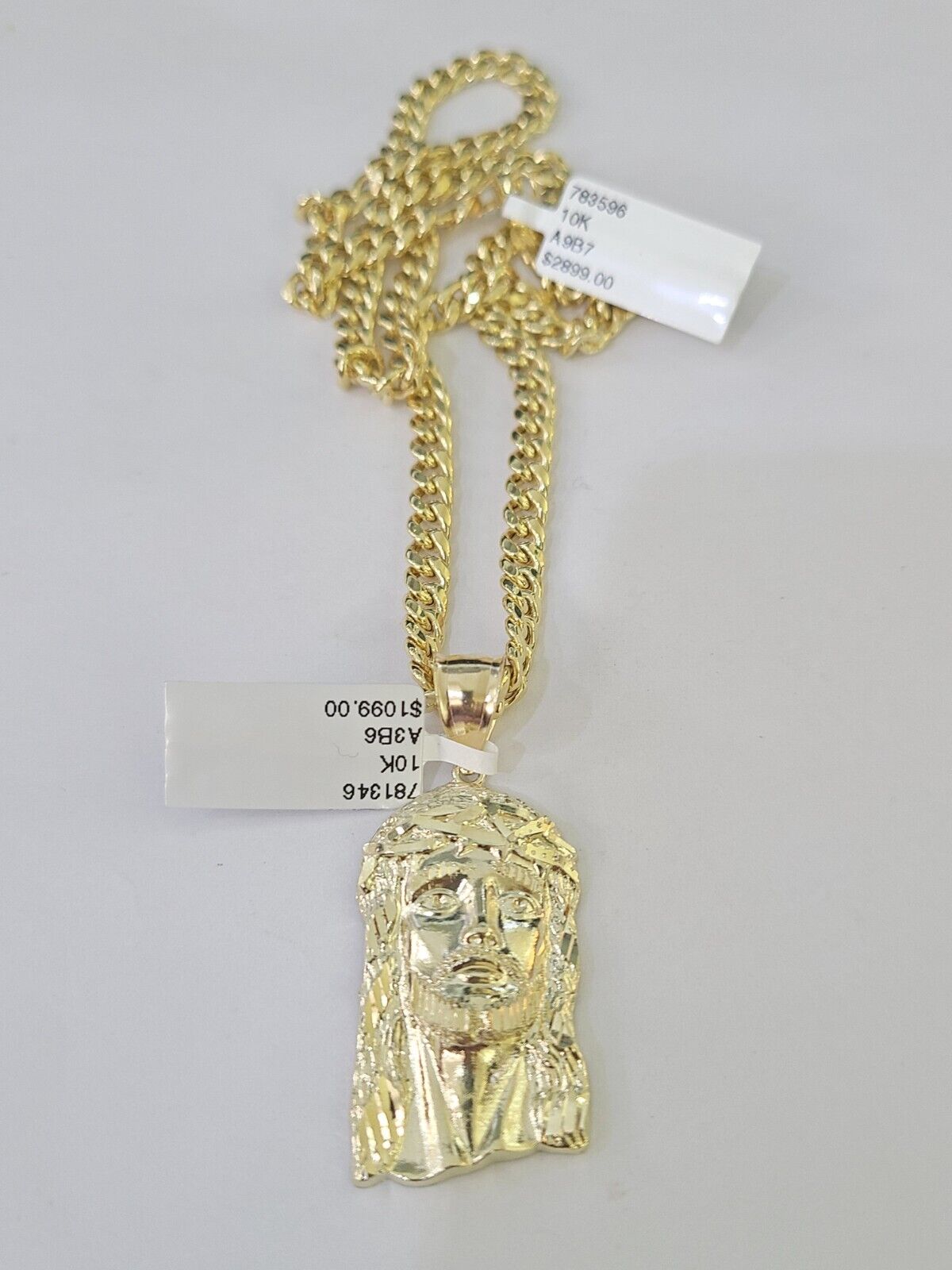 10k Yellow Gold Chain Jesus Head Charm Pendant Set 5mm Miami Cuban Link Necklace - GoldenlinQ