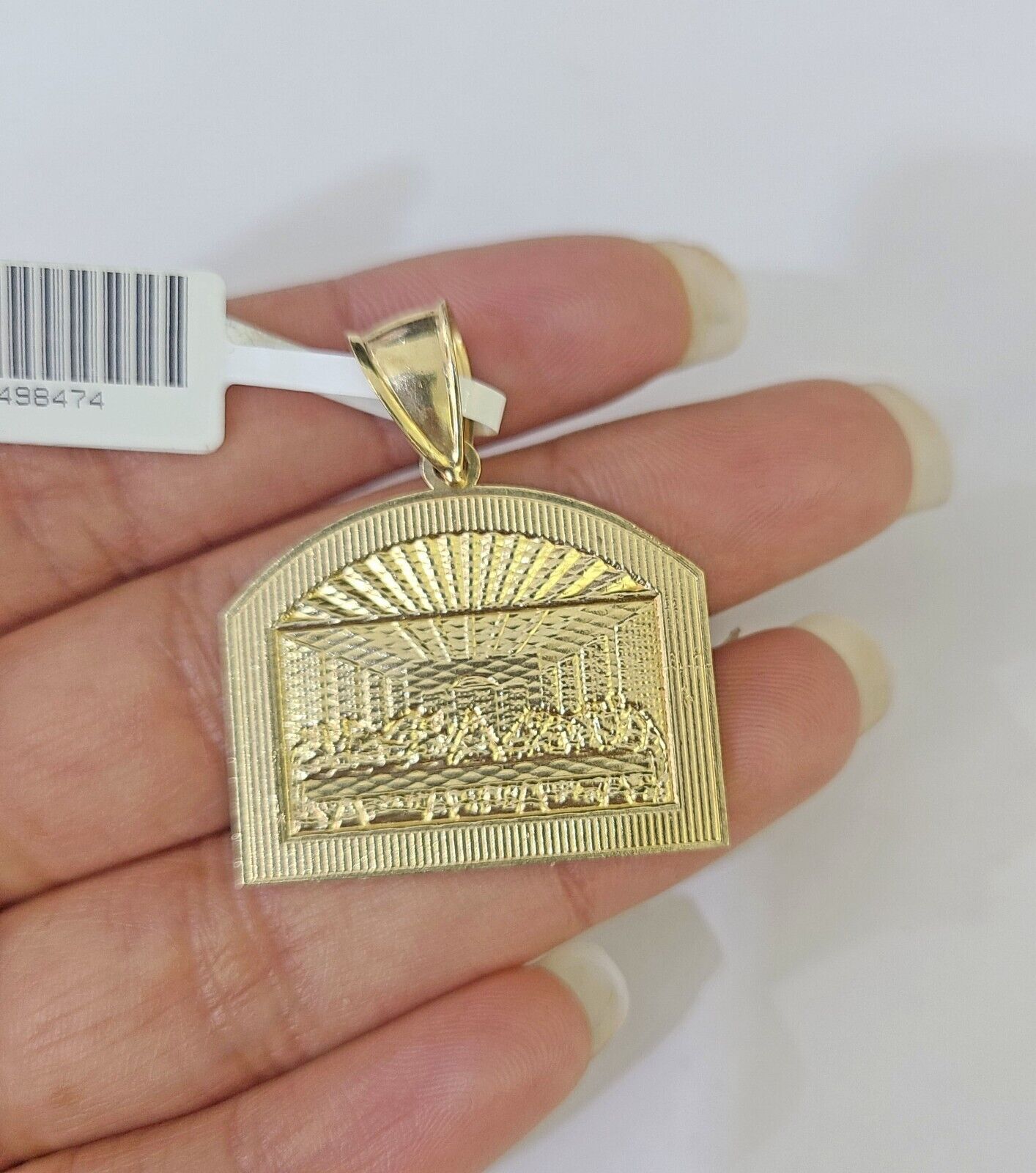 10k Yellow Gold Chain Last Supper Charm Pendant Set 5mm Miami Cuban Necklace - GoldenlinQ