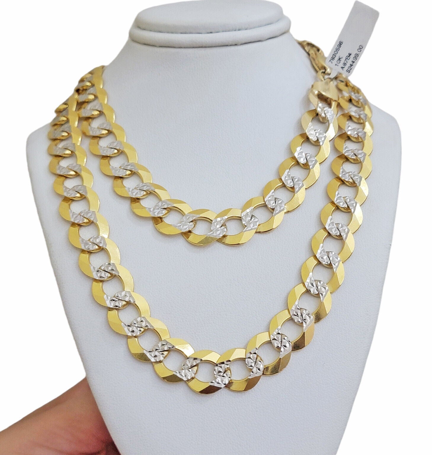 10k Yellow Gold chain Solid Necklace Cuban Curb Link REAL 12mm 20 - 30 Inch Mens - GoldenlinQ