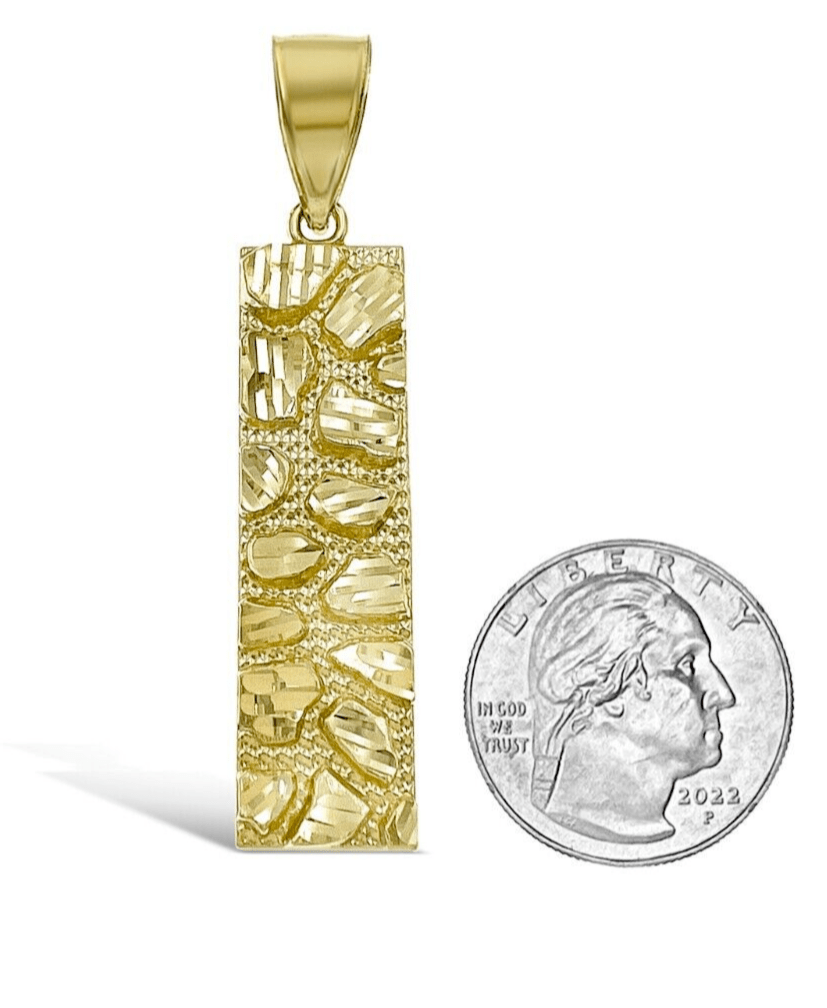 10k Yellow Gold Charm Nugget Bar Mens Pendant REAL 10KT , FREE SHIPPING - GoldenLinQ