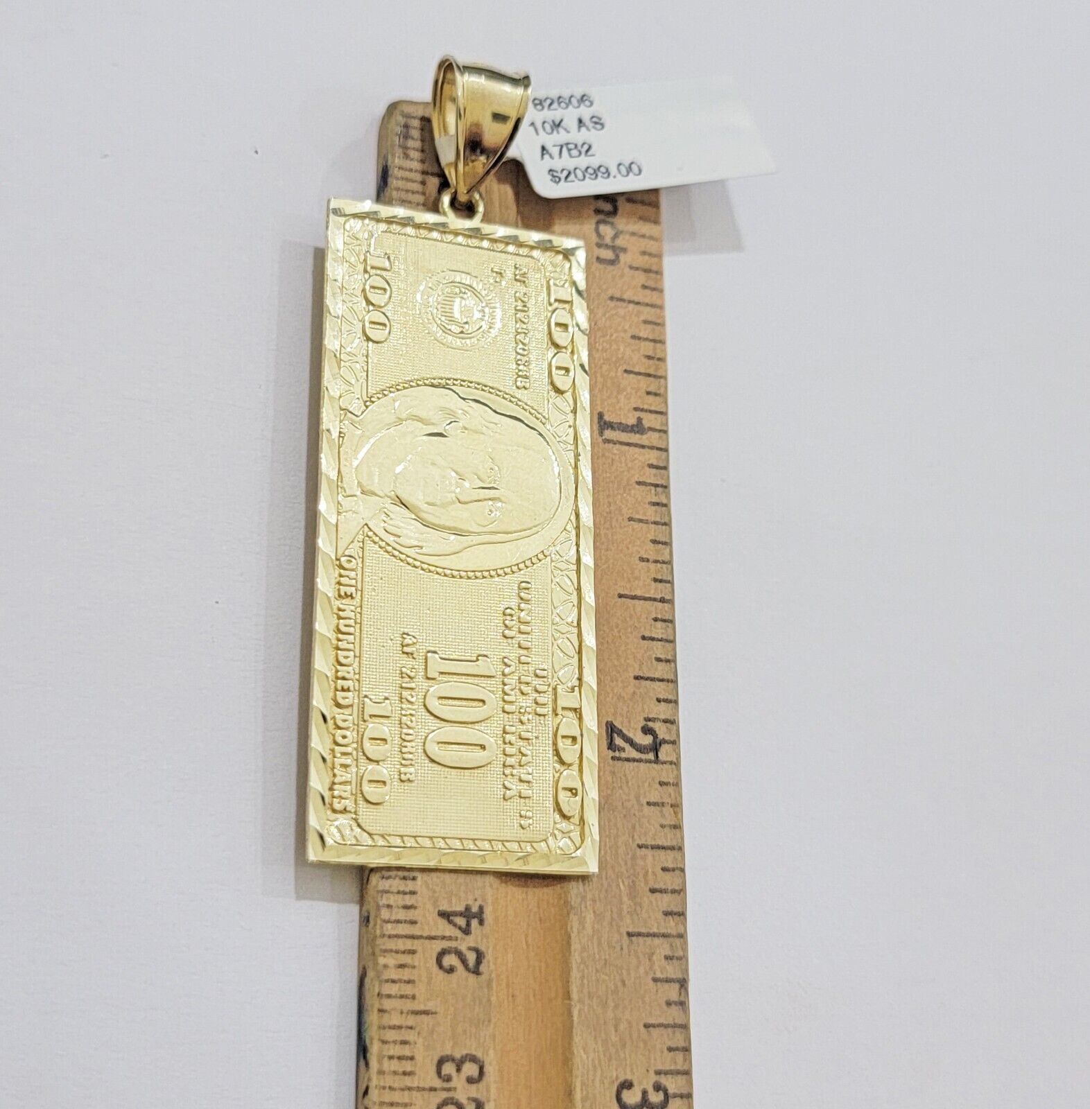 10k Yellow Gold Charm Pendant 100 Dollar Bill Mens REAL 10KT With FREE SHIPPING - GoldenLinQ