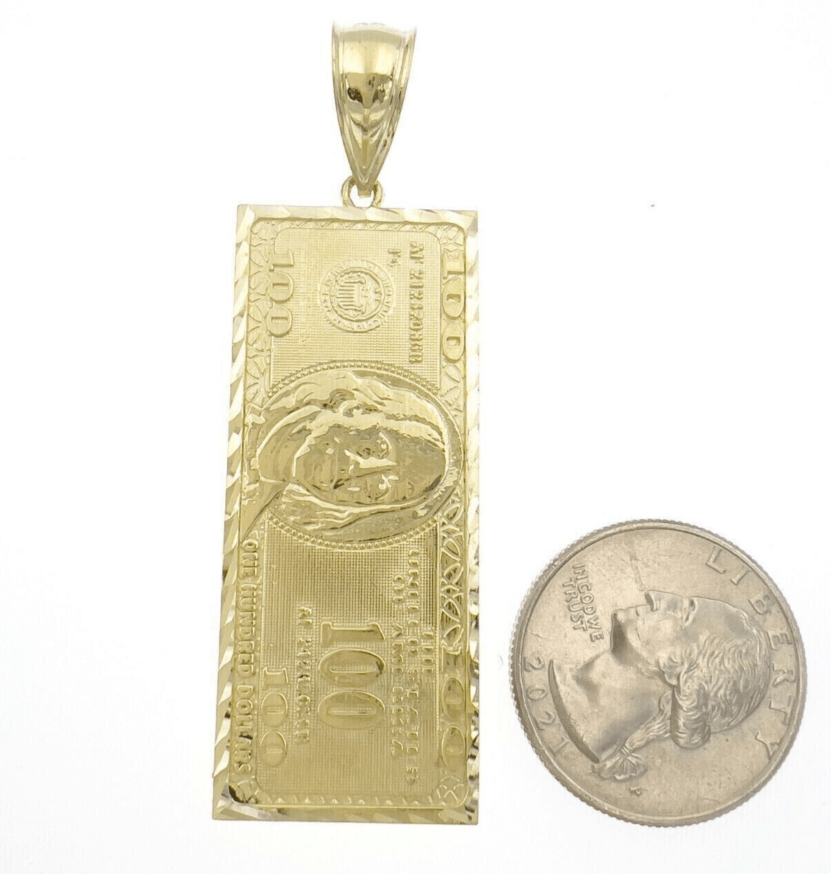 10k Yellow Gold Charm Pendant 100 Dollar Bill Mens REAL 10KT With FREE SHIPPING - GoldenLinQ