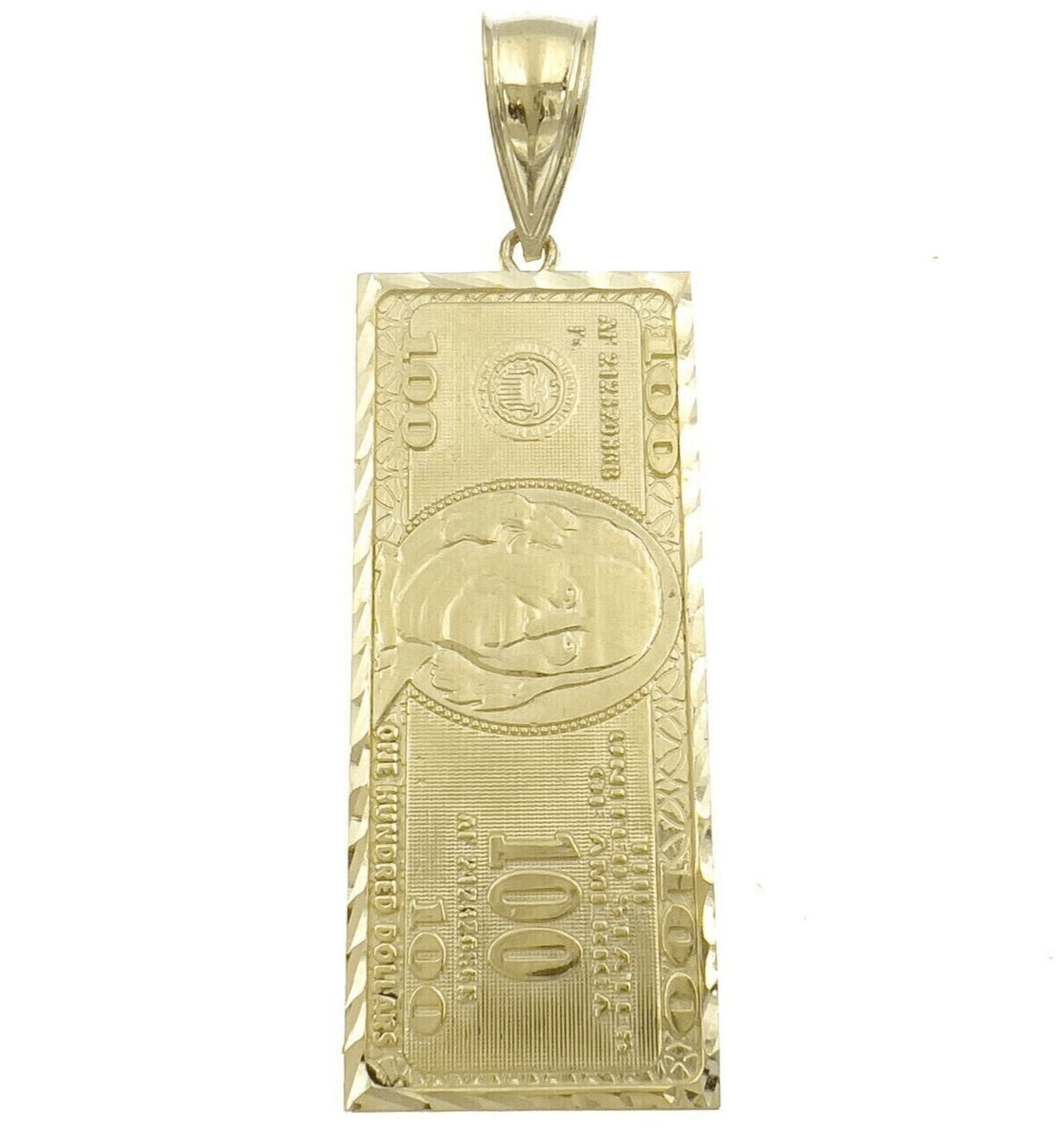 10k Yellow Gold Charm Pendant 100 Dollar Bill Mens REAL 10KT With FREE SHIPPING - GoldenLinQ