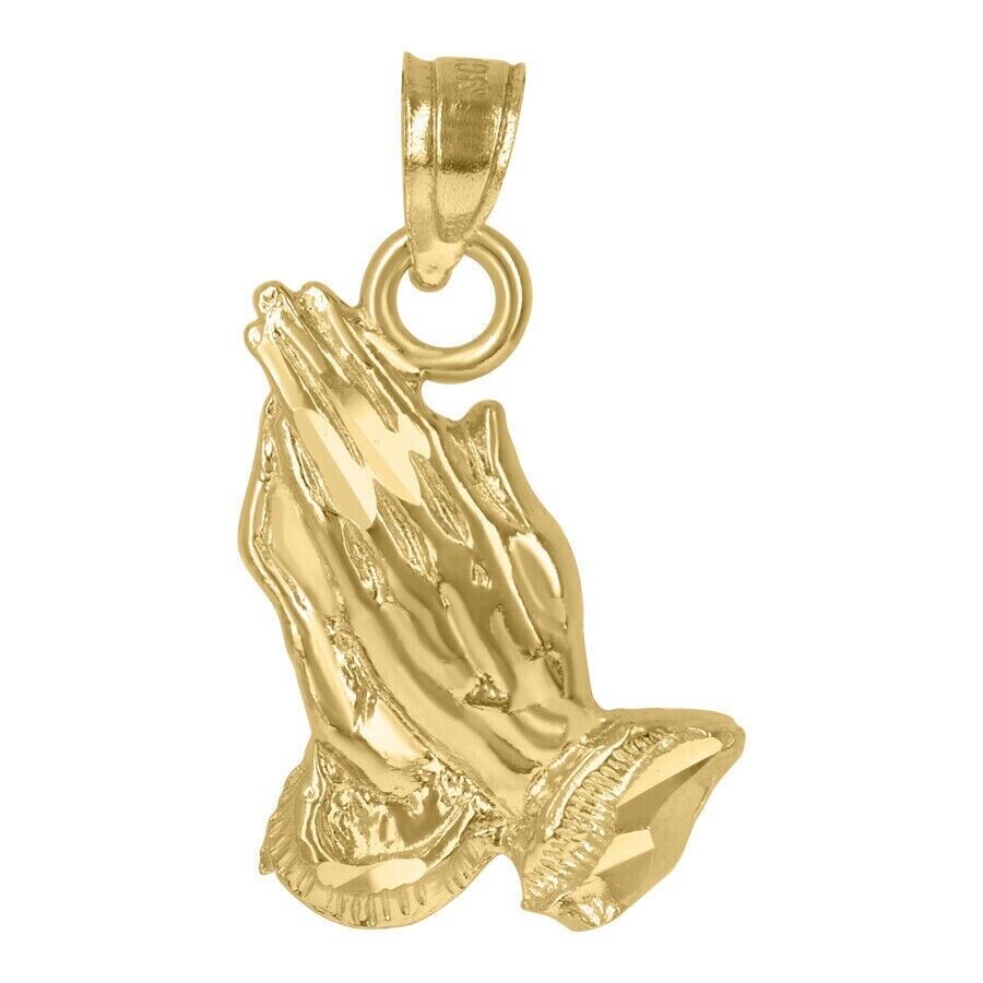 10k Yellow Gold Charm Pendant Praying hand REAL 10kt For chain FREE SHIPPING - GoldenlinQ