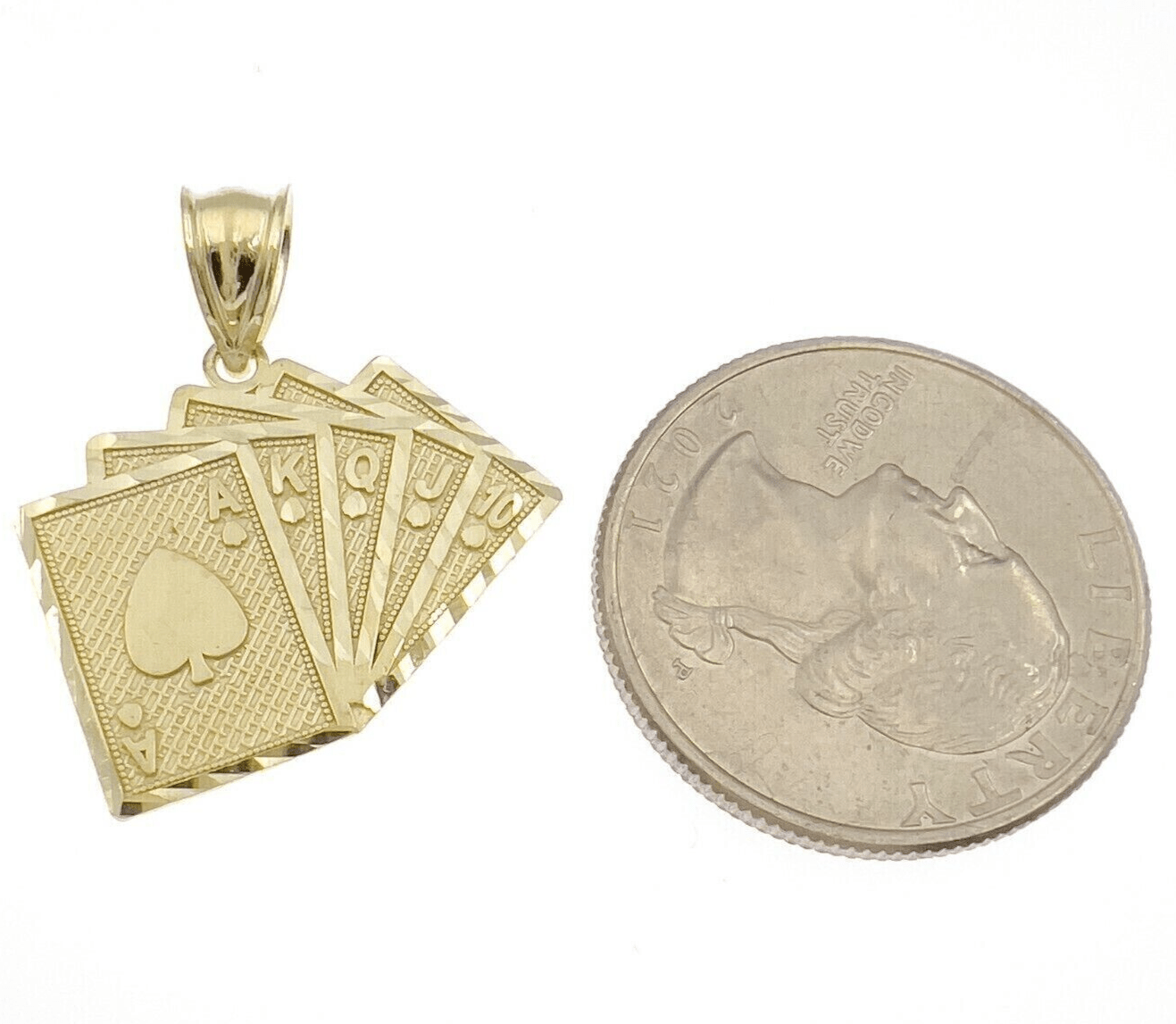10k Yellow Gold Charm Poker Pendant Card Royal Flush REAL 10KT & FREE SHIPPING - GoldenLinQ