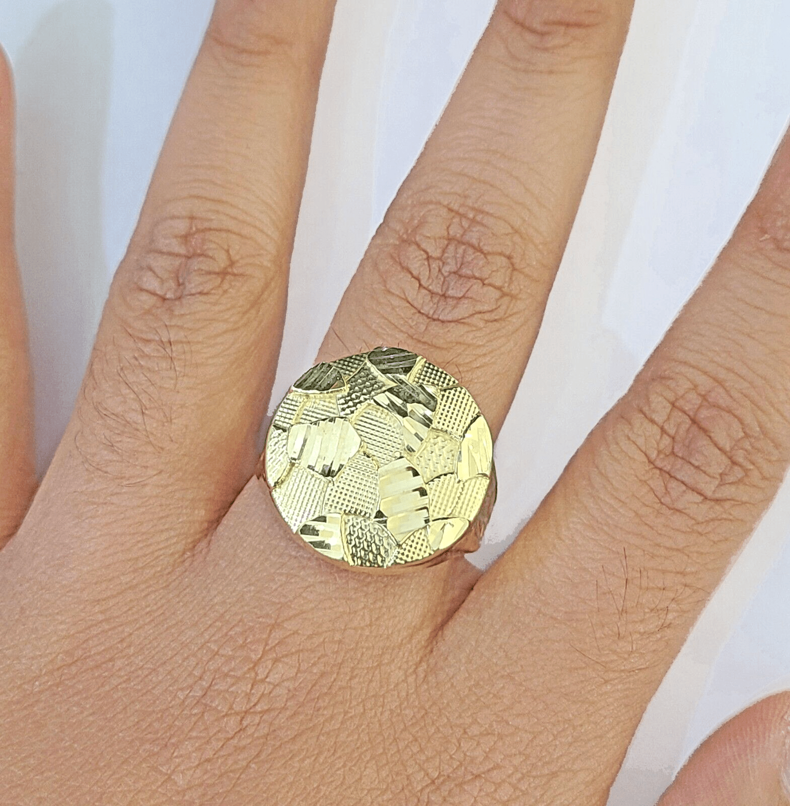 10k yellow Gold Circular Nugget Men Ring Real - GoldenlinQ