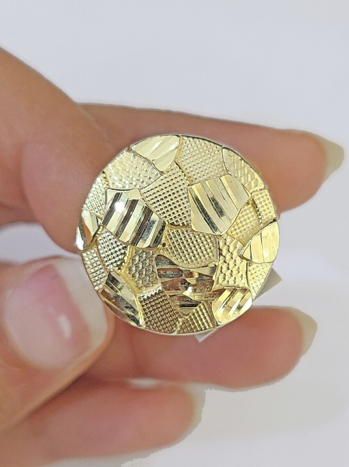10k yellow Gold Circular Nugget Men Ring Real - GoldenlinQ