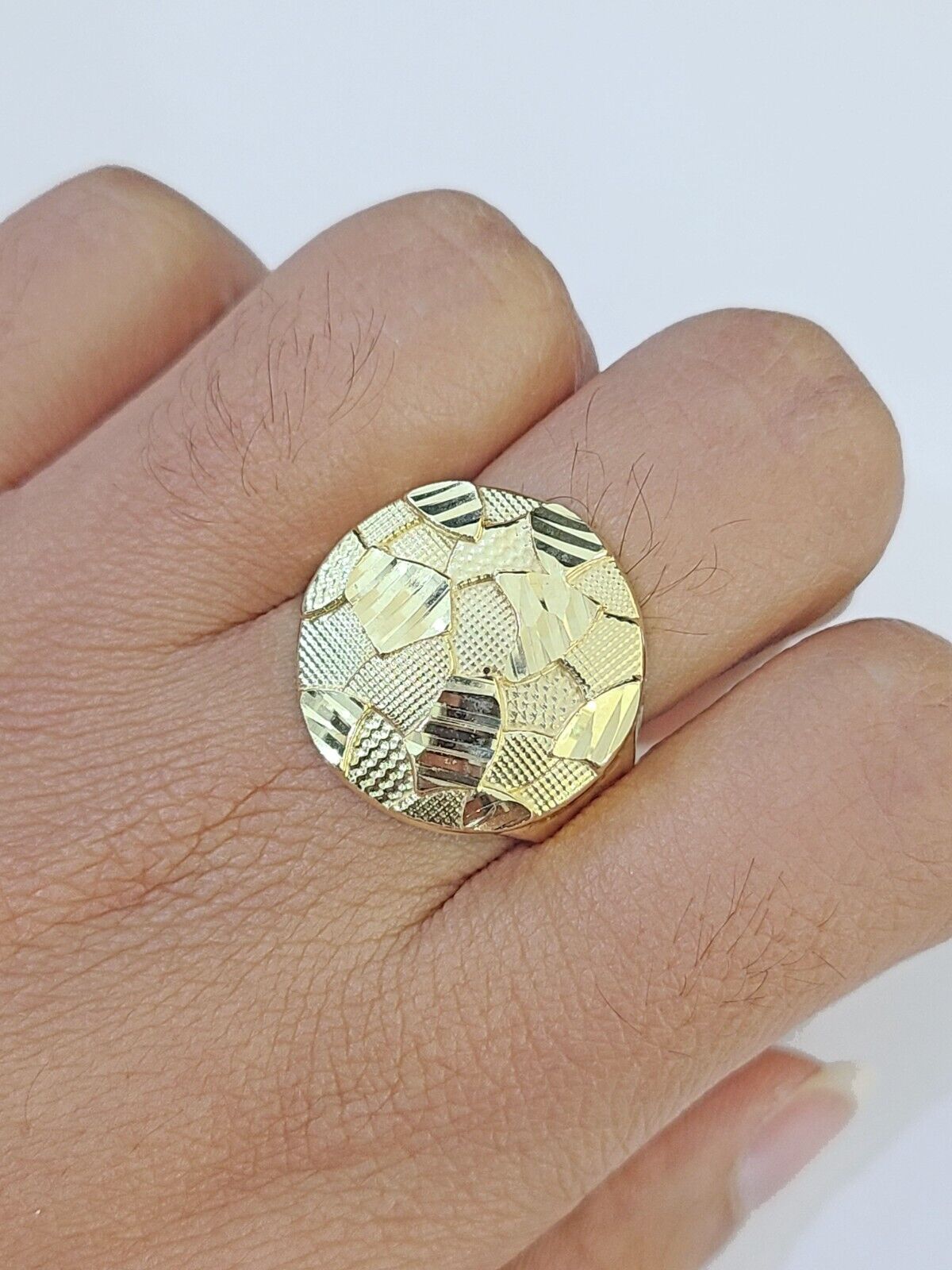 10k yellow Gold Circular Nugget Men Ring Real - GoldenlinQ