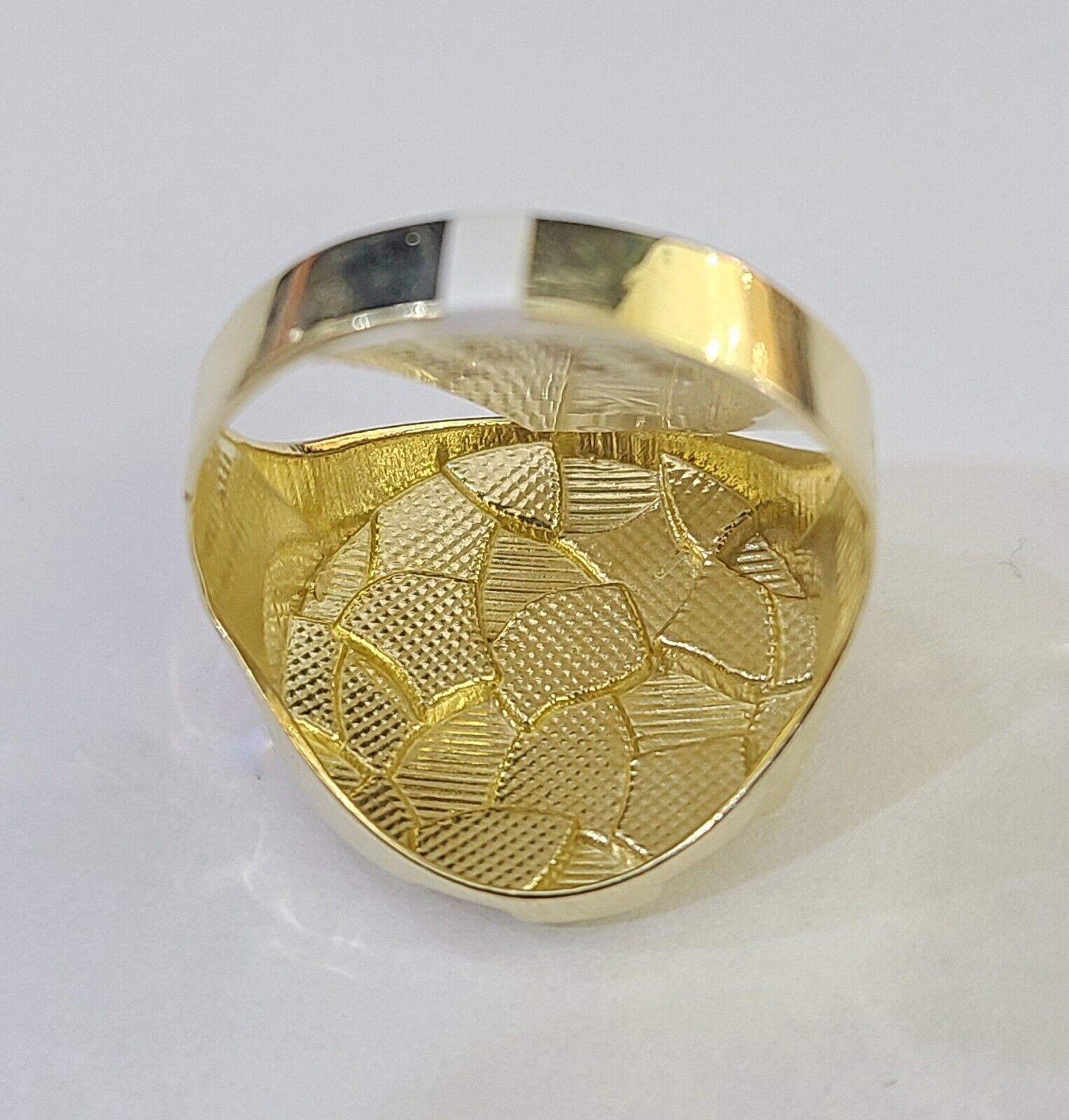 10k yellow Gold Circular Nugget Men Ring Real - GoldenlinQ
