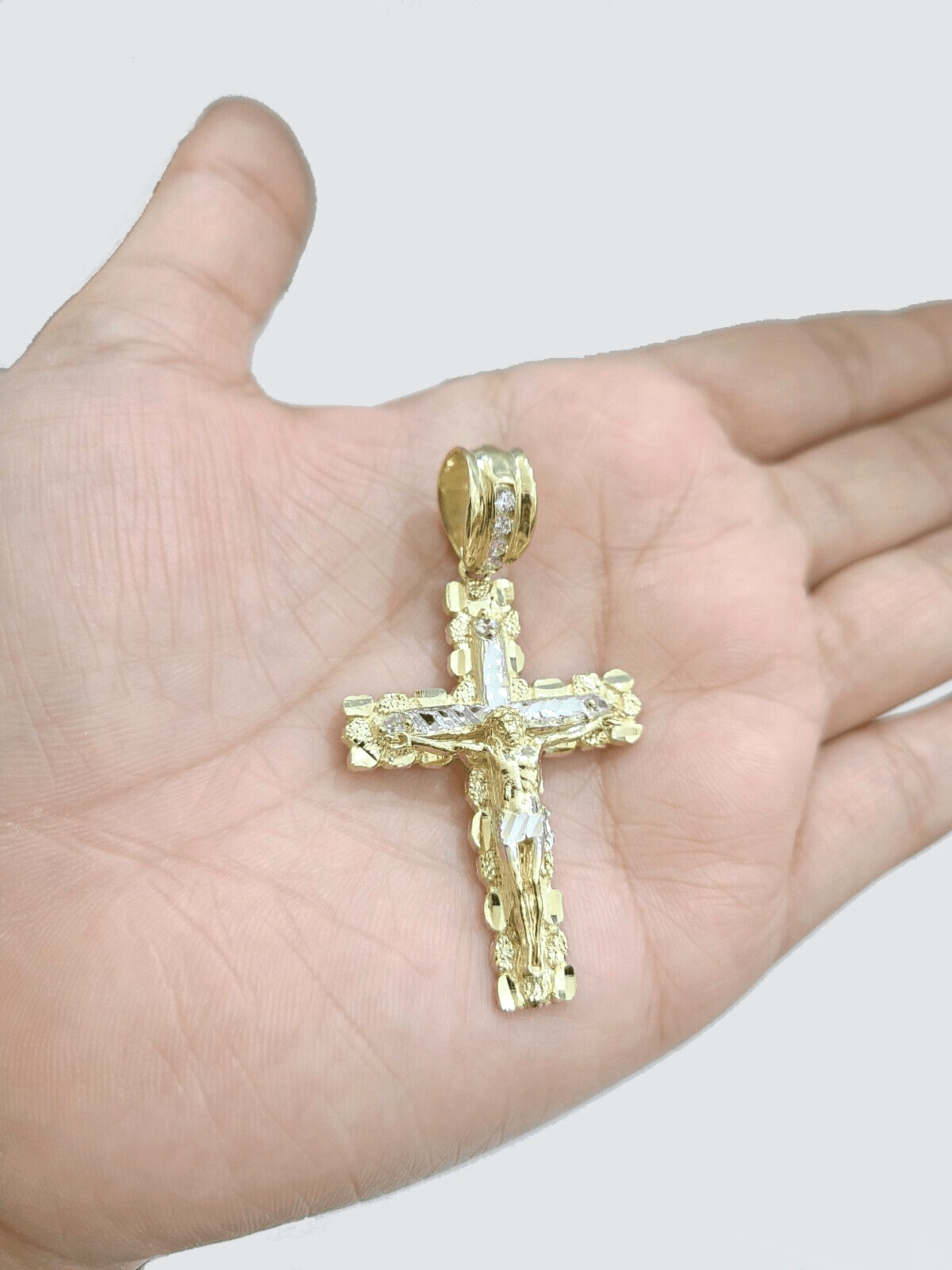 10k Yellow Gold Coss Pendant Charm Jesus Crucifix Cross 2'' Inch Real 10KT Gold - GoldenlinQ