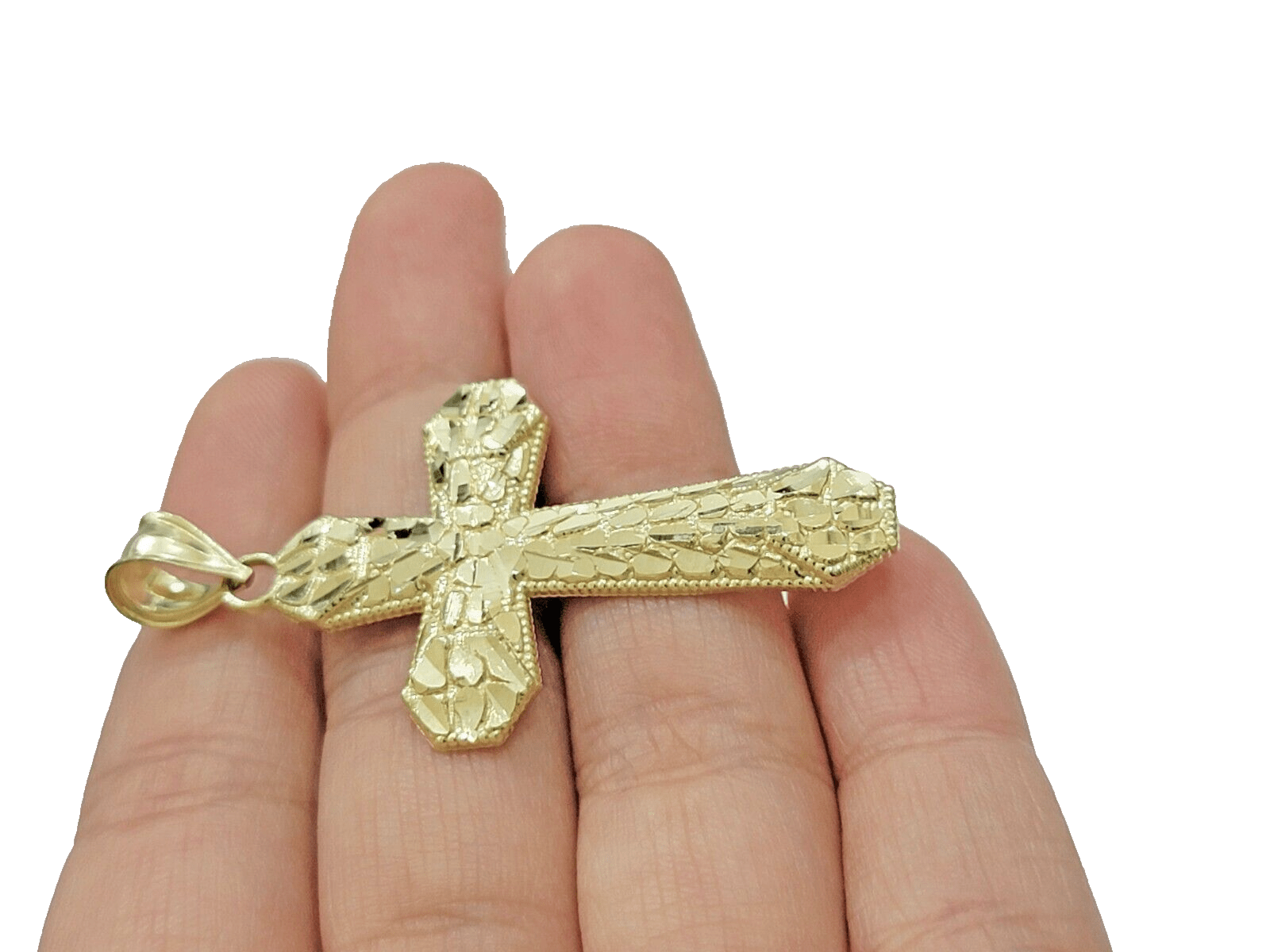 10k Yellow Gold Cross Charm Jesus Pendant 2'' Inch Necklace Chain Real 10kt SALE - GoldenlinQ