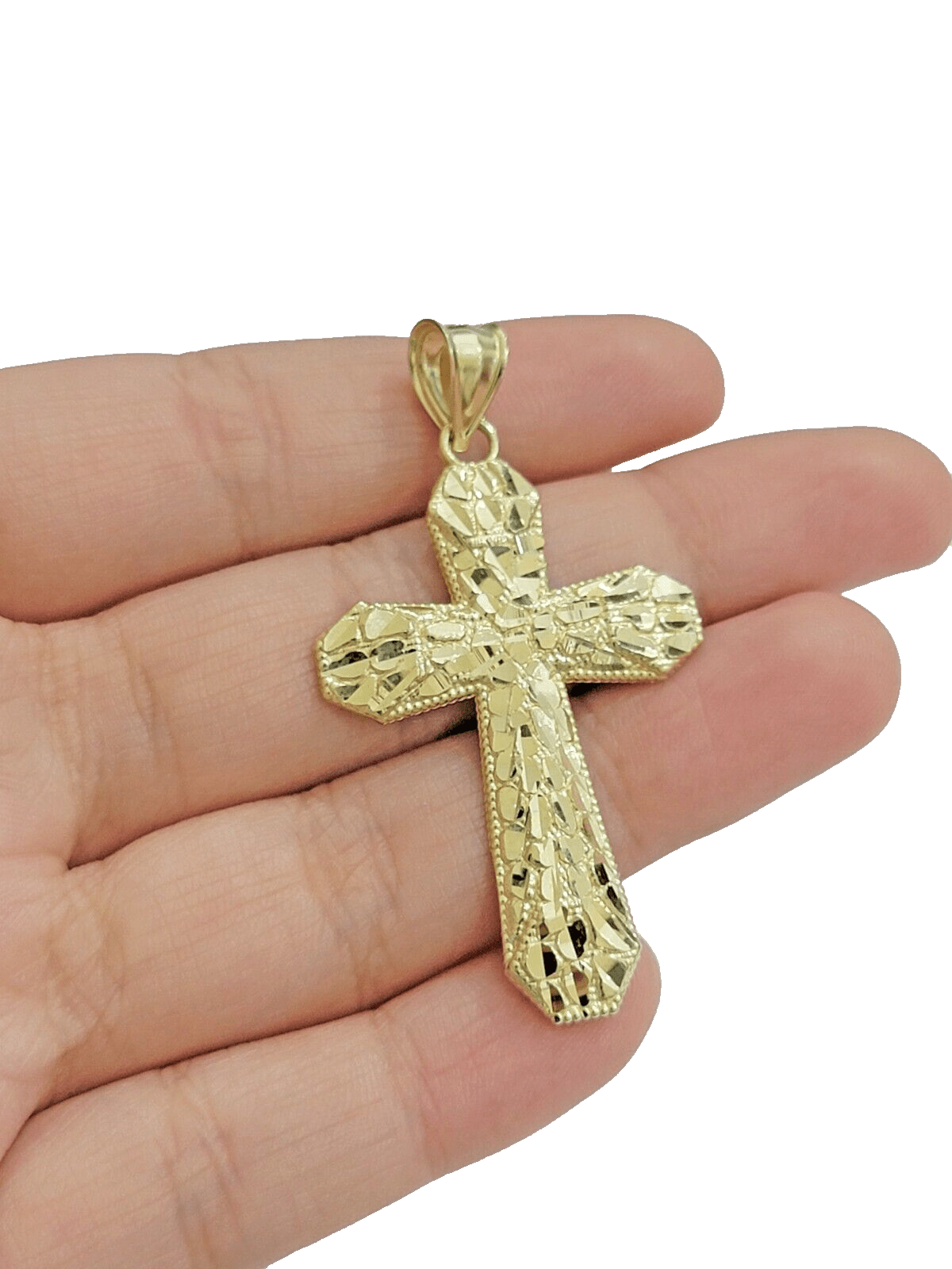 10k Yellow Gold Cross Charm Jesus Pendant 2'' Inch Necklace Chain Real 10kt SALE - GoldenlinQ
