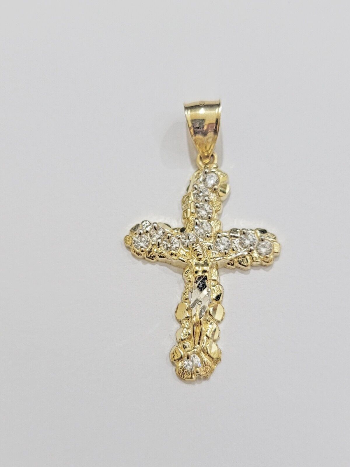10k Yellow Gold Cross Charm pendant 1.5" With Cubic Zirconia Real 10KT Men Women - GoldenLinQ