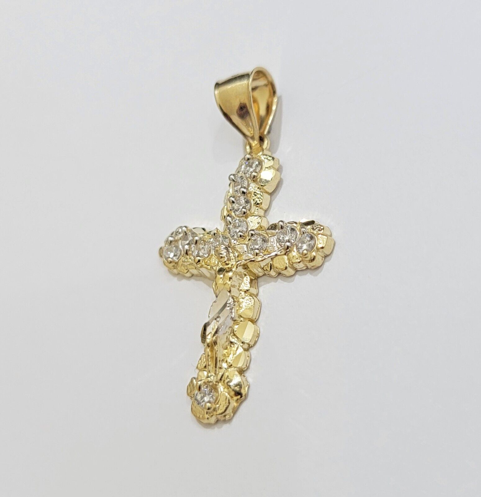 10k Yellow Gold Cross Charm pendant 1.5" With Cubic Zirconia Real 10KT Men Women - GoldenLinQ