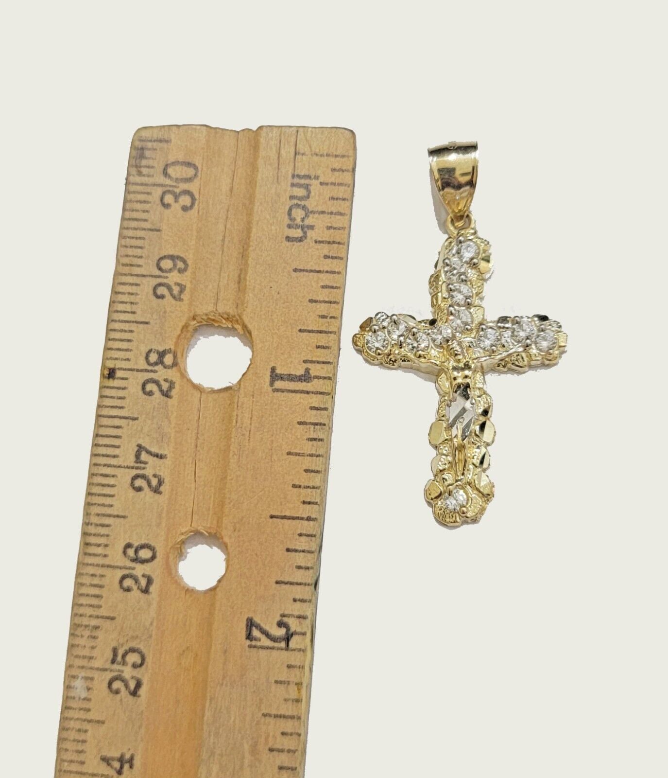10k Yellow Gold Cross Charm pendant 1.5" With Cubic Zirconia Real 10KT Men Women - GoldenLinQ
