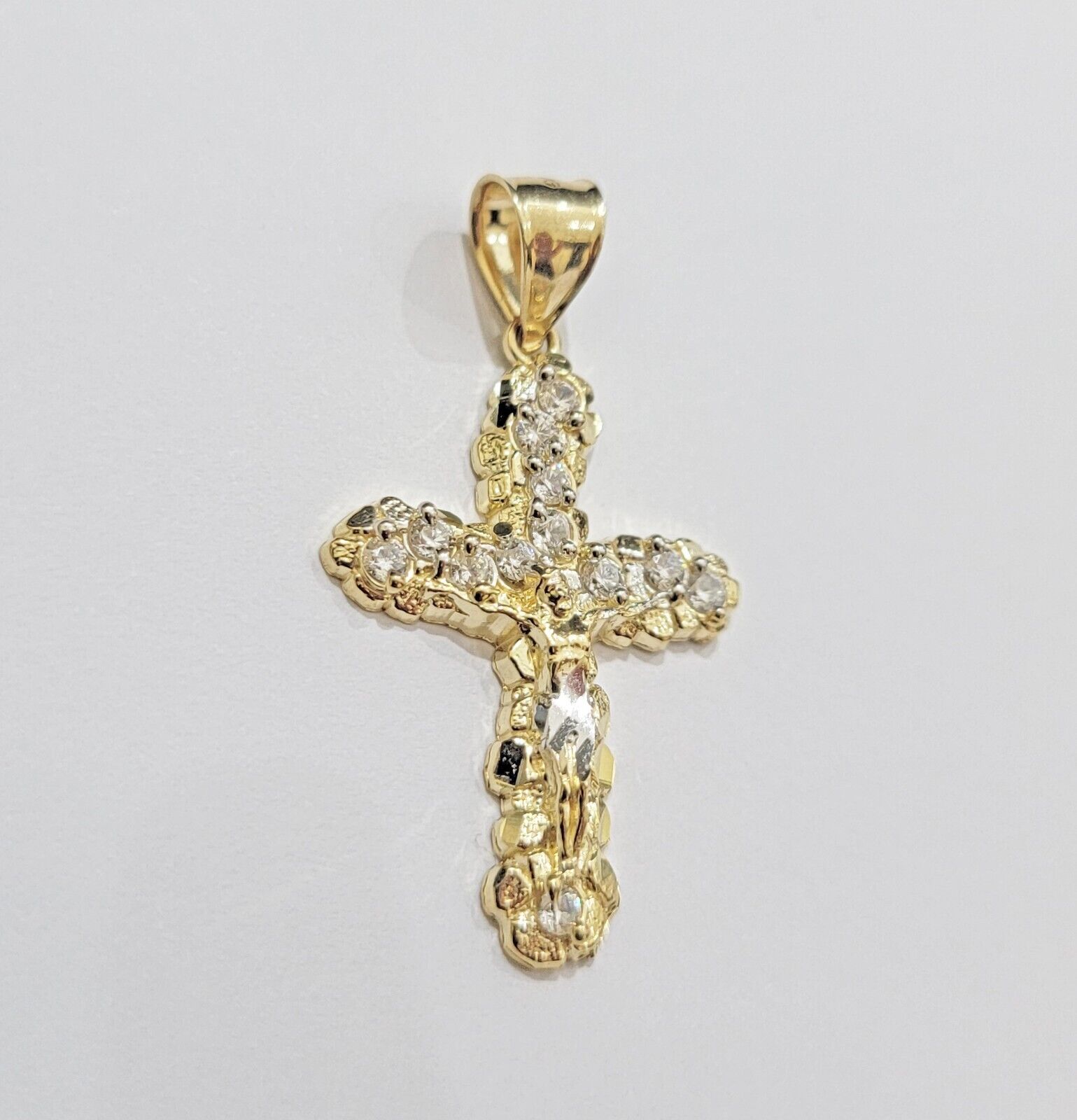 10k Yellow Gold Cross Charm pendant 1.5" With Cubic Zirconia Real 10KT Men Women - GoldenLinQ