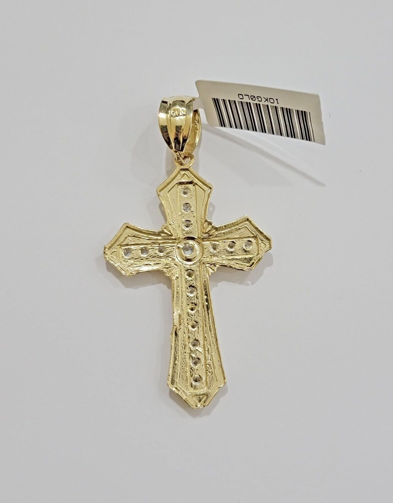 10k Yellow Gold Cross Charm pendant 2" Inch With Cubic Zirconia For Sale - GoldenLinQ