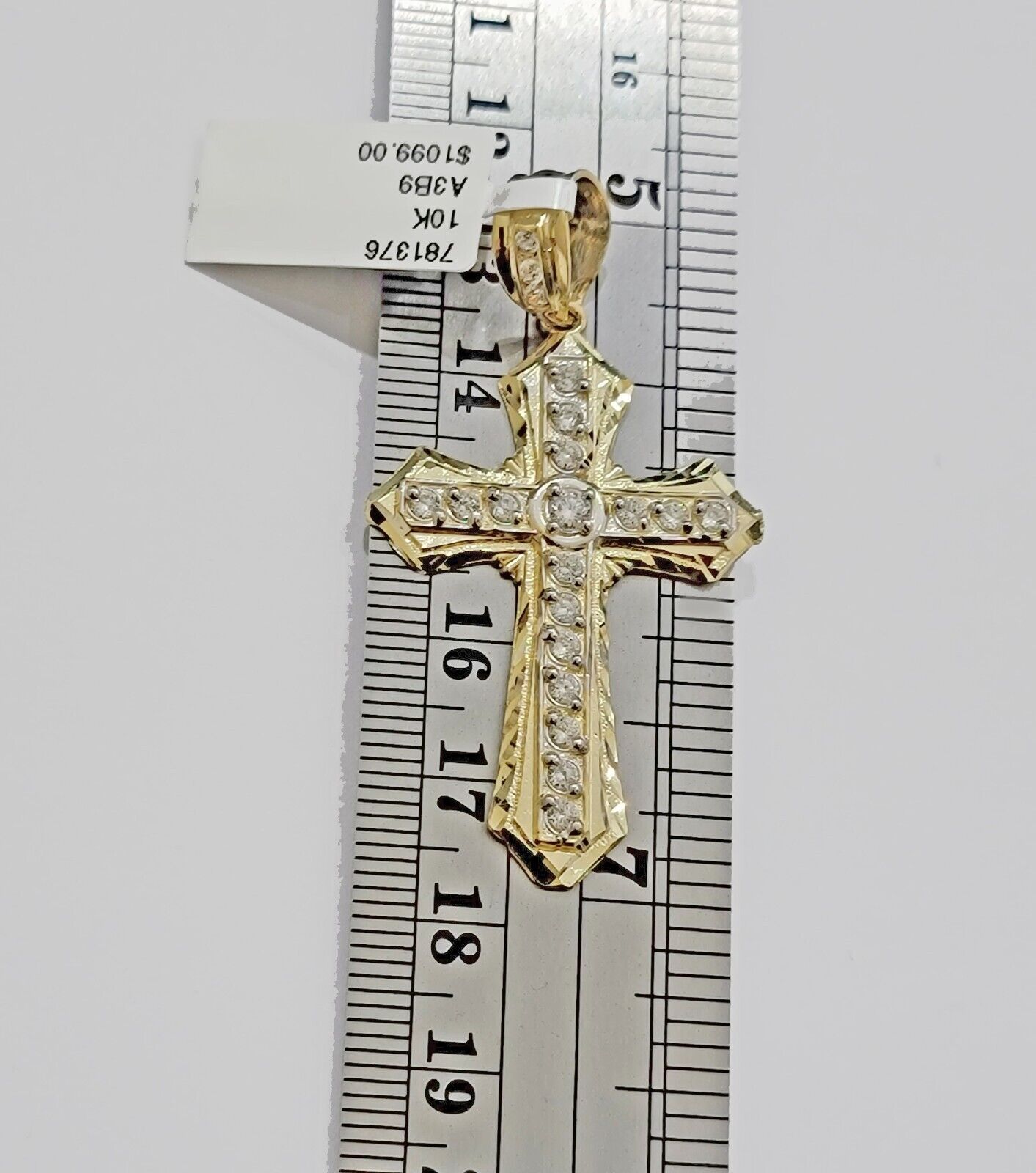 10k Yellow Gold Cross Charm pendant 2" Inch With Cubic Zirconia For Sale - GoldenLinQ