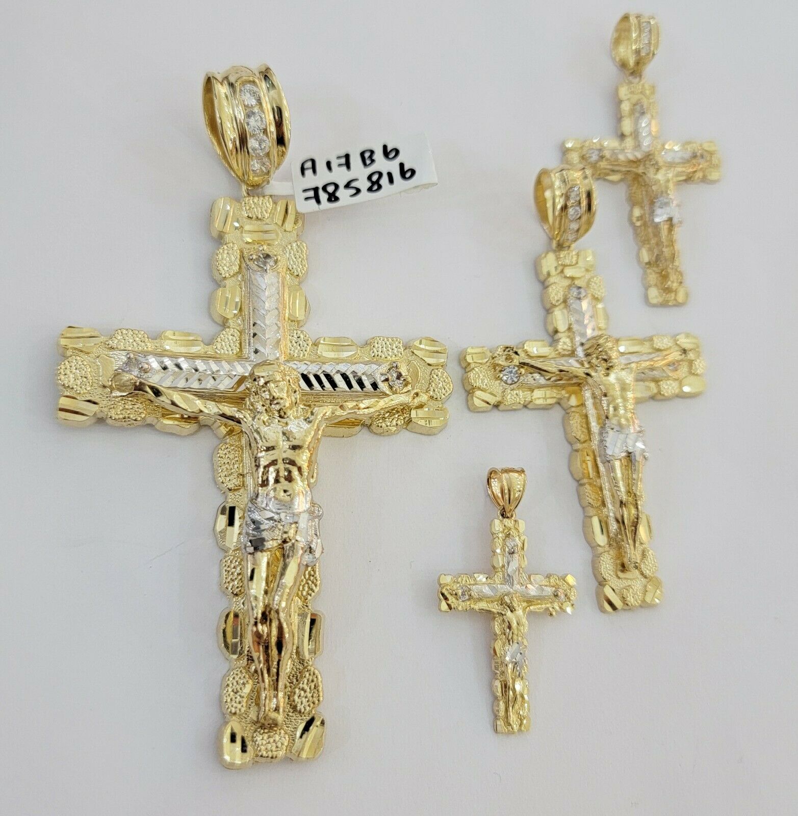 10k yellow Gold cross Pendant charm Jesus crucifix 4" 3" 2" 1.5" Men women, REAL - GoldenLinQ