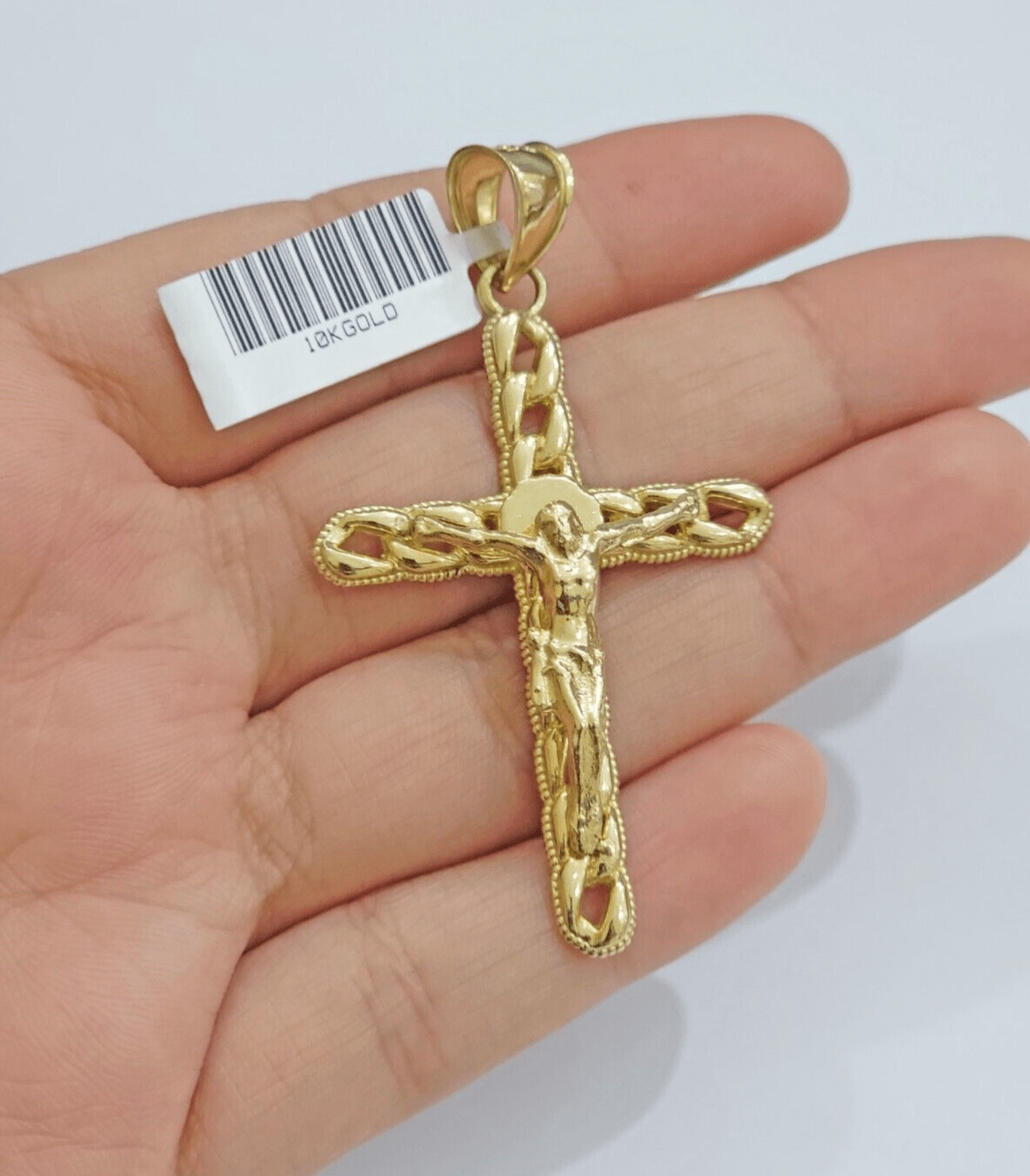 10K Yellow Gold Cross Pendant Mens Jesus Crucifix Charm 2.5 Inch For Thick Chain - GoldenlinQ