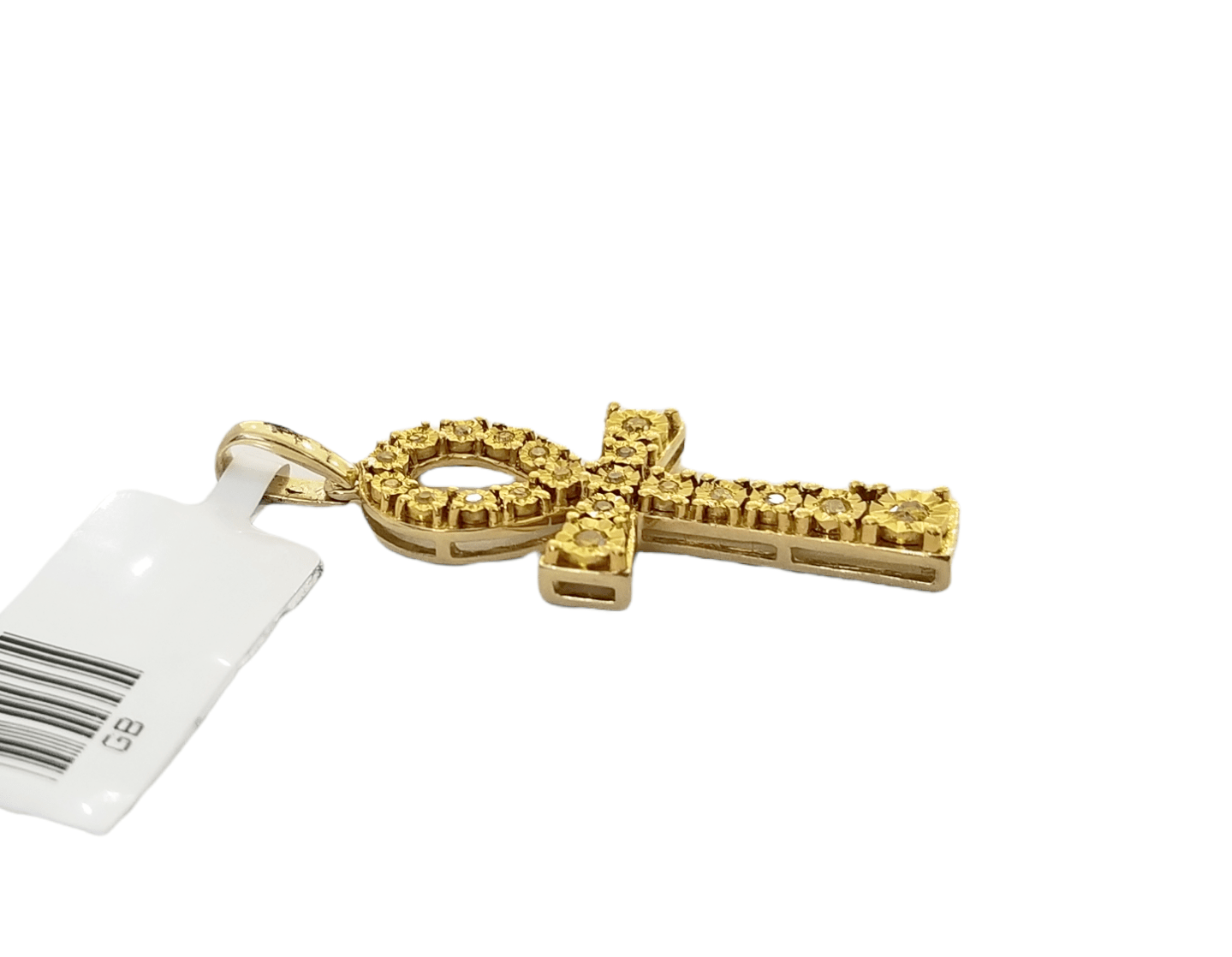 10K Yellow Gold Cross Pendent Real Yellow Diamond Jesus Charm Religious - GoldenlinQ