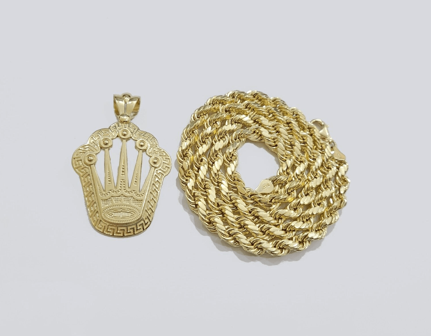 10k Yellow Gold Crown Charm Rope Chain 7mm 20'' Necklace Pendant 10kt Real SALE - GoldenlinQ