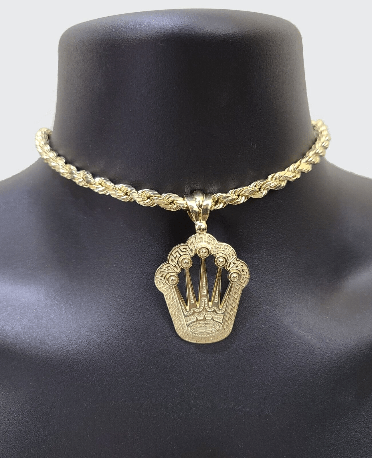 10k Yellow Gold Crown Charm Rope Chain 7mm 20'' Necklace Pendant 10kt Real SALE - GoldenlinQ