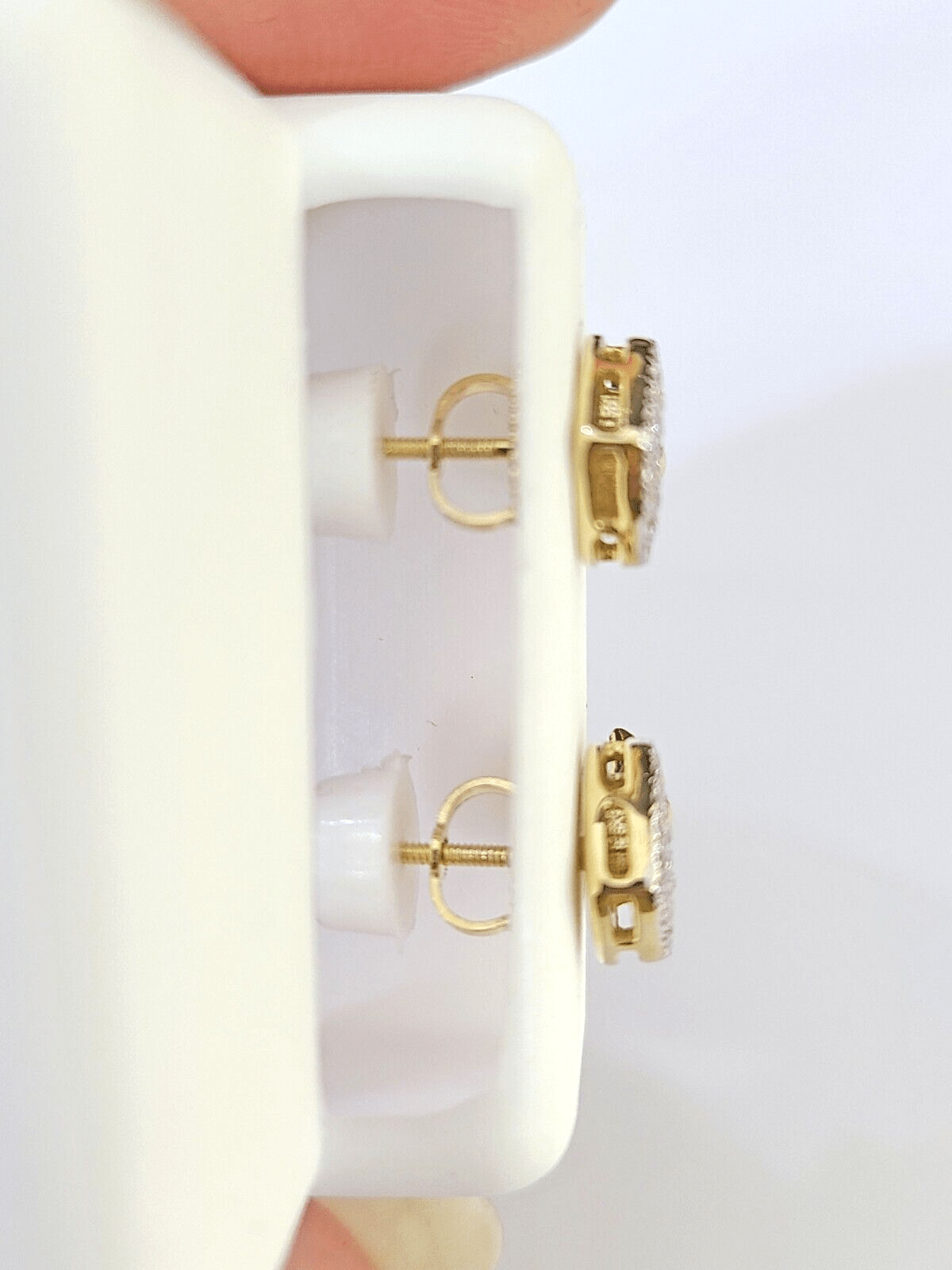 10k Yellow gold Crown Heart Earring Real Diamond screw - back Women Men studs - GoldenlinQ