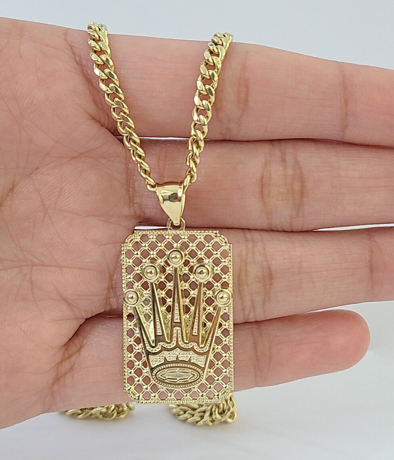 10K Yellow Gold Crown Pendent 4mm 18" 20" 22"24"26" Inch Miami Cuban Chain - GoldenlinQ