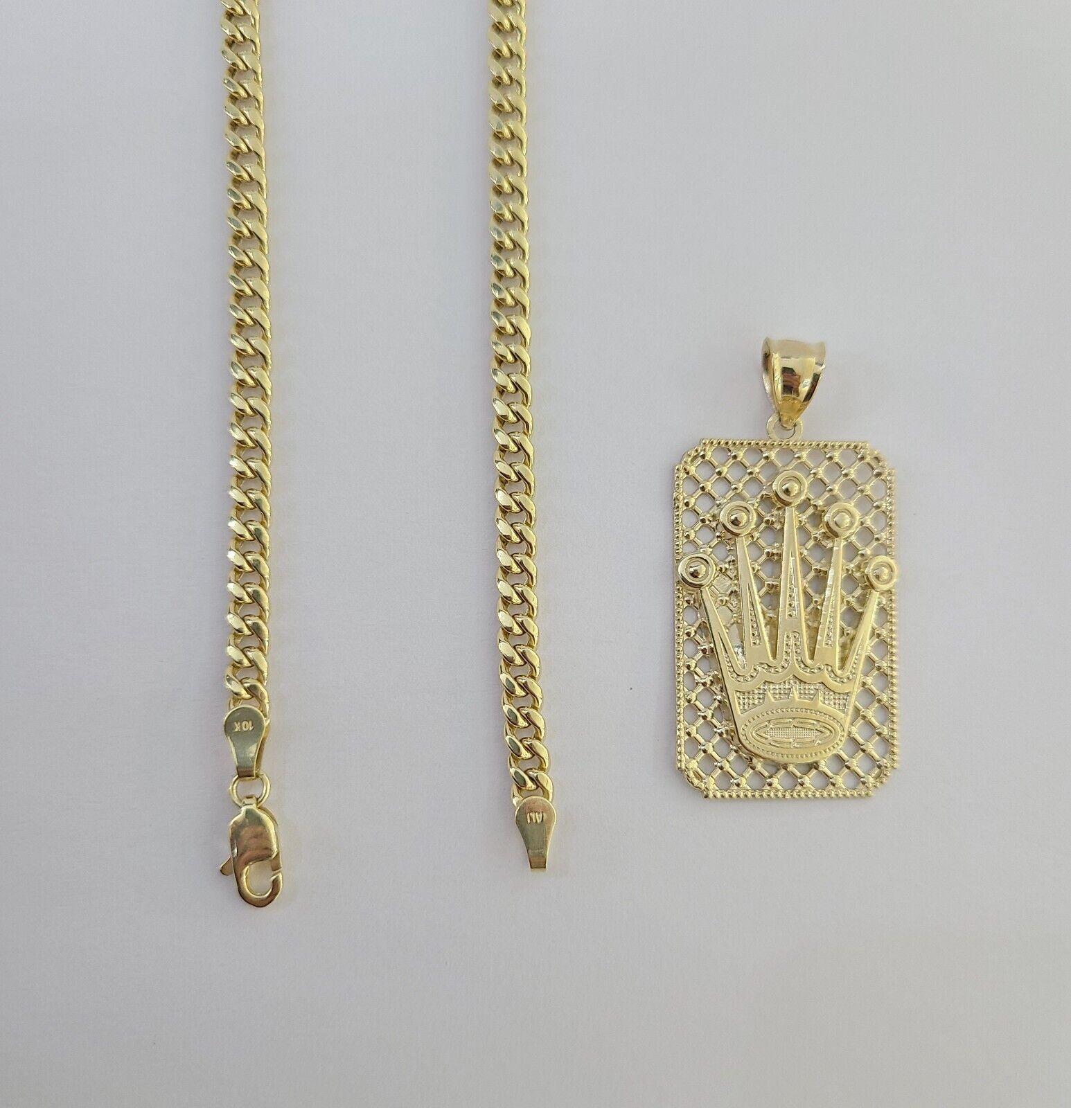 10K Yellow Gold Crown Pendent 4mm 18" 20" 22"24"26" Inch Miami Cuban Chain - GoldenlinQ