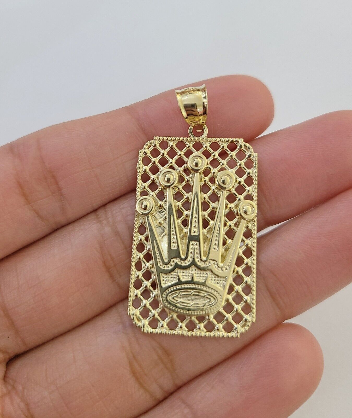 10K Yellow Gold Crown Pendent 4mm Rope Chain 18" 20" 22"24"26" Inch - GoldenlinQ