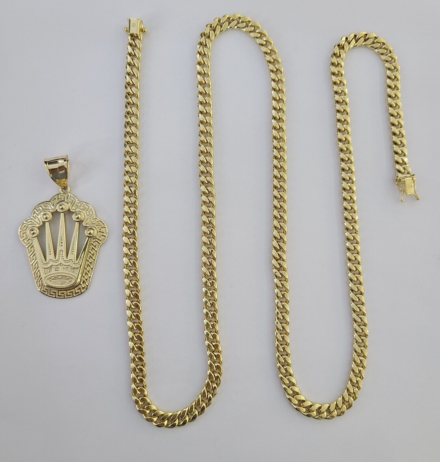 10K Yellow Gold Crown Pendent Charm 6mm Miami Cuban Link Chain 18 - 30" Inch - GoldenlinQ