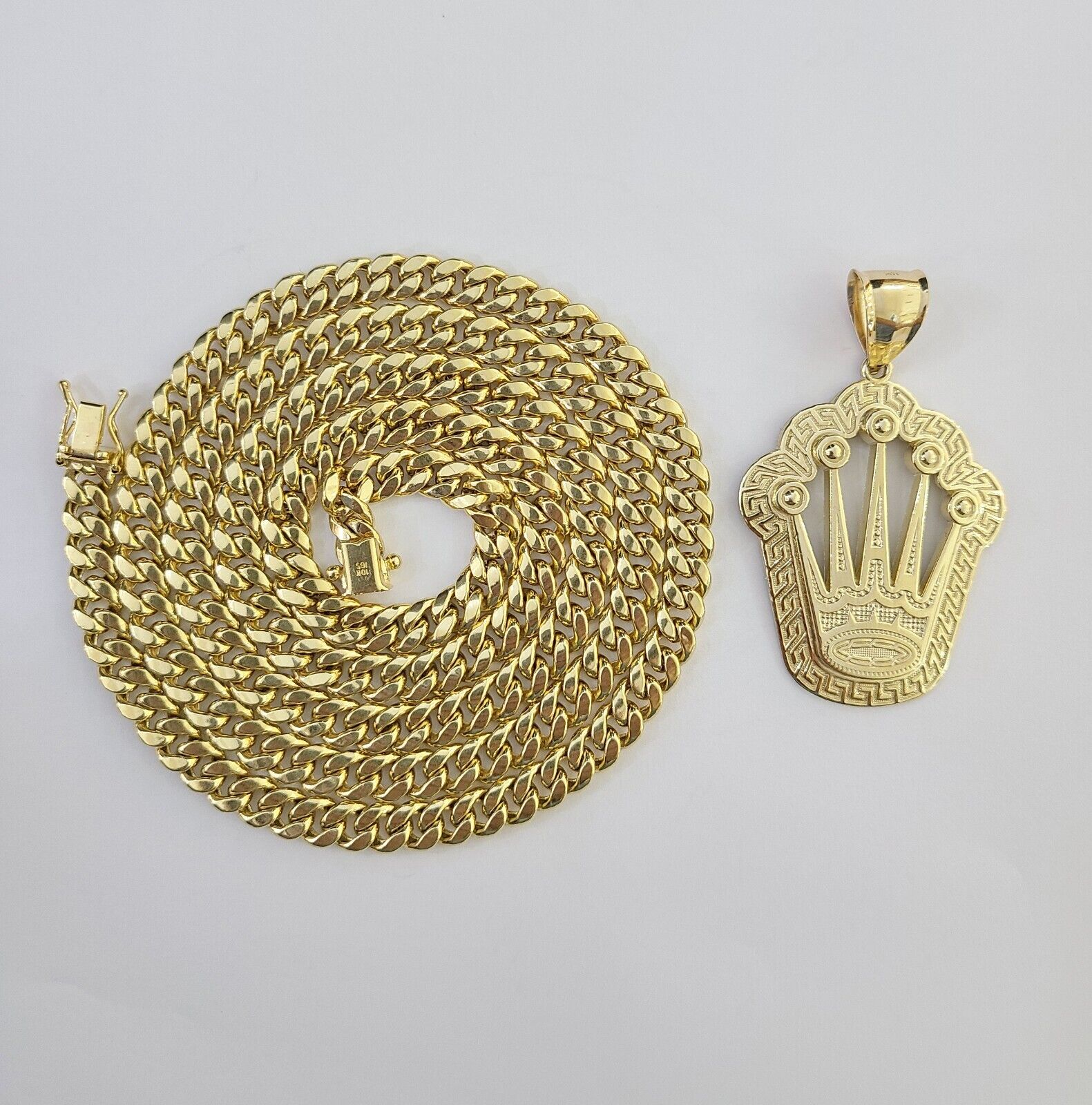 10K Yellow Gold Crown Pendent Charm 6mm Miami Cuban Link Chain 18 - 30" Inch - GoldenlinQ