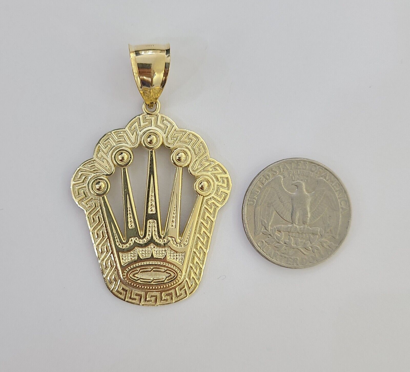 10K Yellow Gold Crown Pendent Charm 6mm Rope Chain 22" - GoldenlinQ