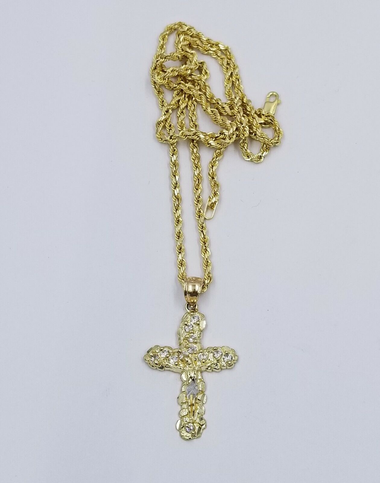 10k Yellow Gold Crucifix Cross Jesus Pendant Rope Chain 18" 20" 22" 24" 26" - GoldenlinQ