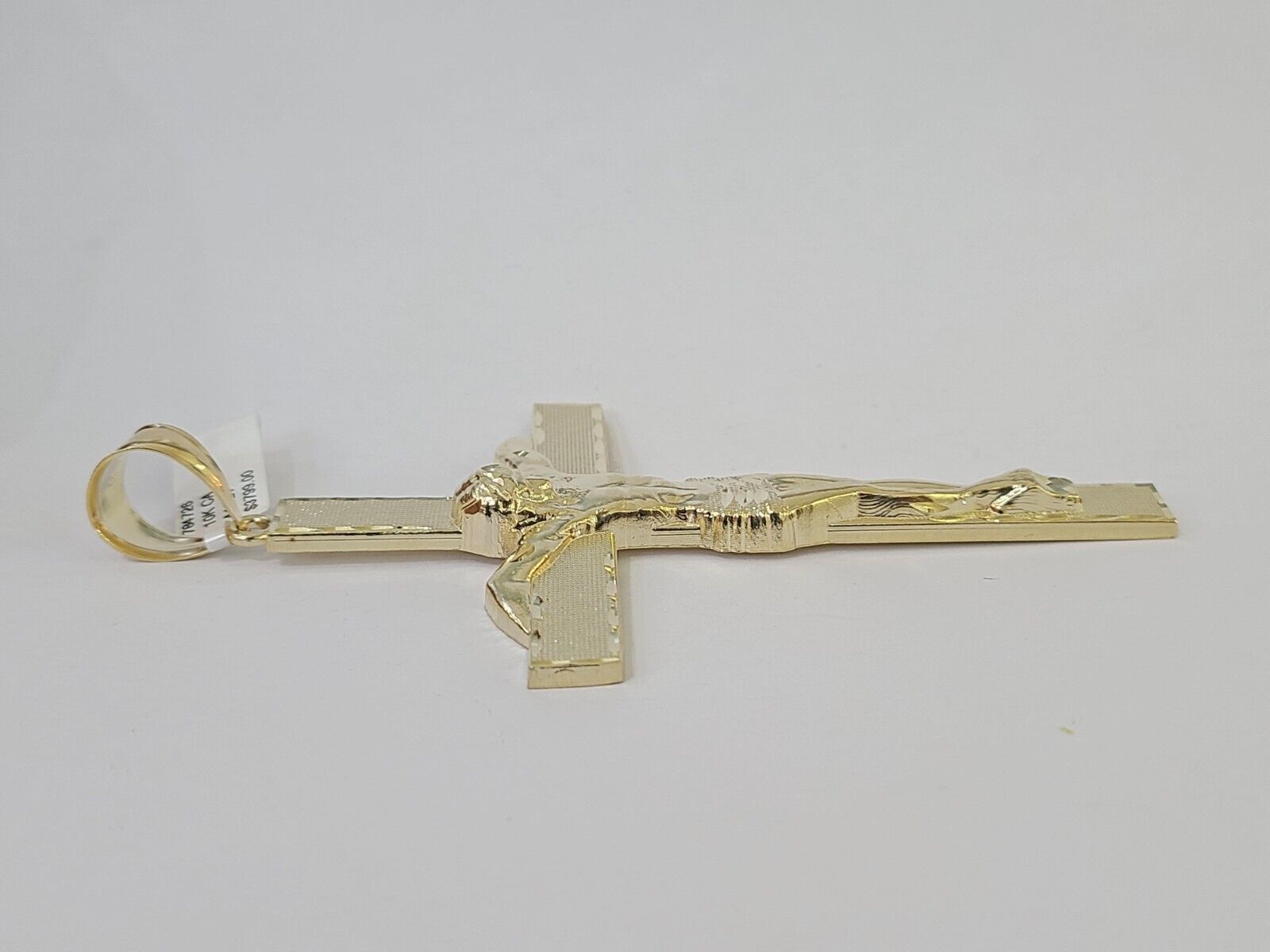 10K Yellow Gold Crucifix Cross Pendant Jesus Christ Charm Women Men - GoldenlinQ