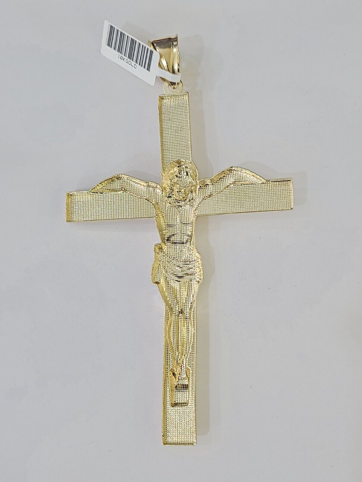 10K Yellow Gold Crucifix Cross Pendant Jesus Christ Charm Women Men - GoldenlinQ