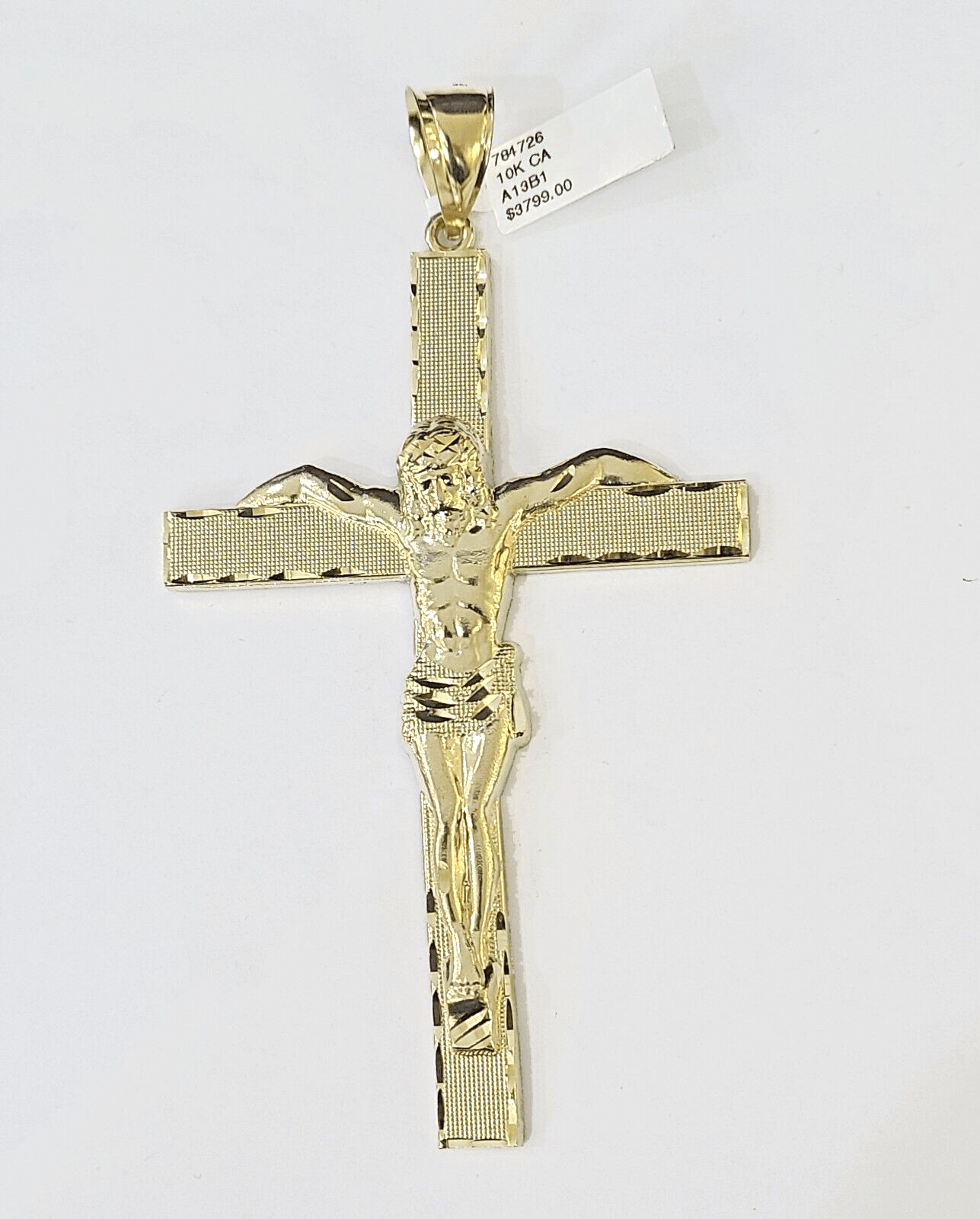 10K Yellow Gold Crucifix Cross Pendant Jesus Christ Charm Women Men - GoldenlinQ