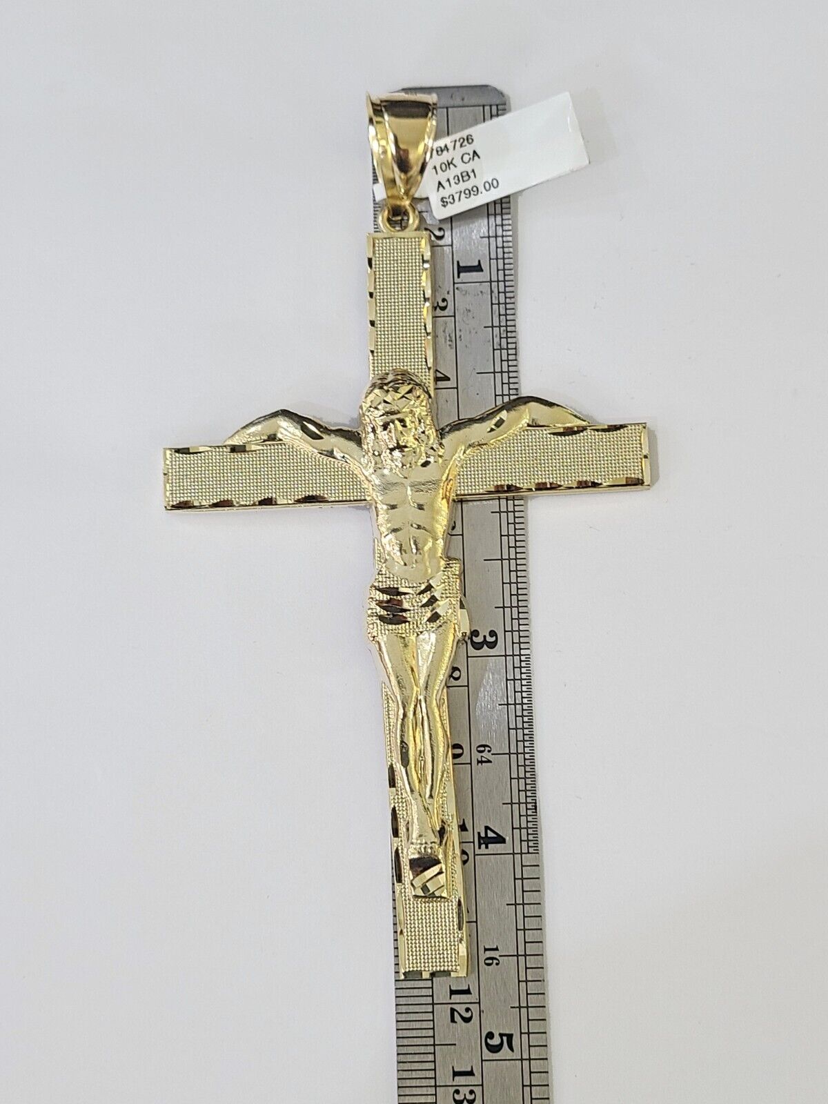 10K Yellow Gold Crucifix Cross Pendant Jesus Christ Charm Women Men - GoldenlinQ